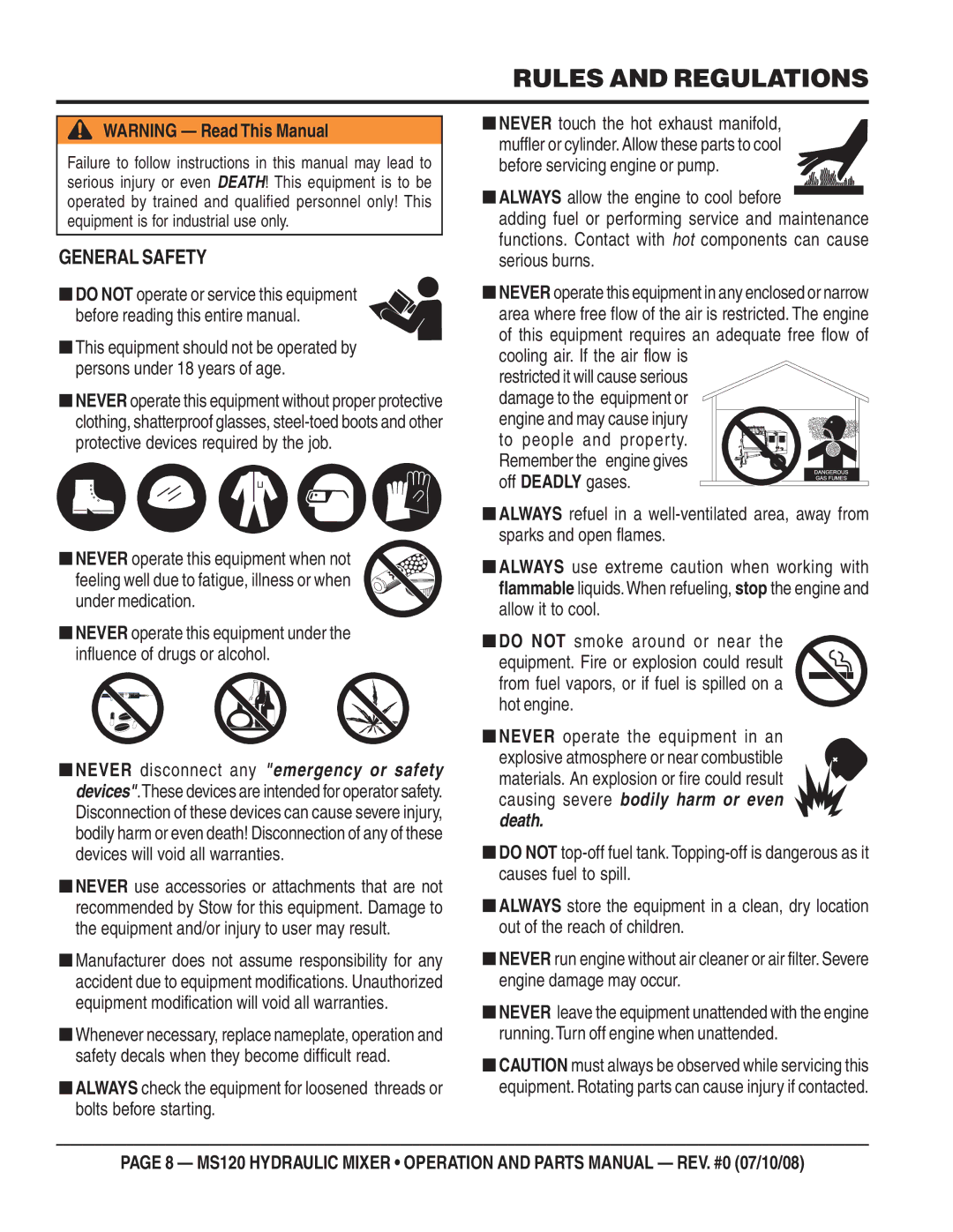 Stow MS120H13, MS120HD13 manual Rules and Regulations, General Safety 