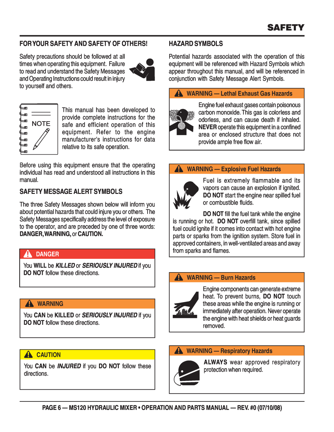 Stow MS120H13, MS120HD13 Safety Message Alert Symbols, Hazard Symbols, Foryour Safety And Safety Of Others, Danger 