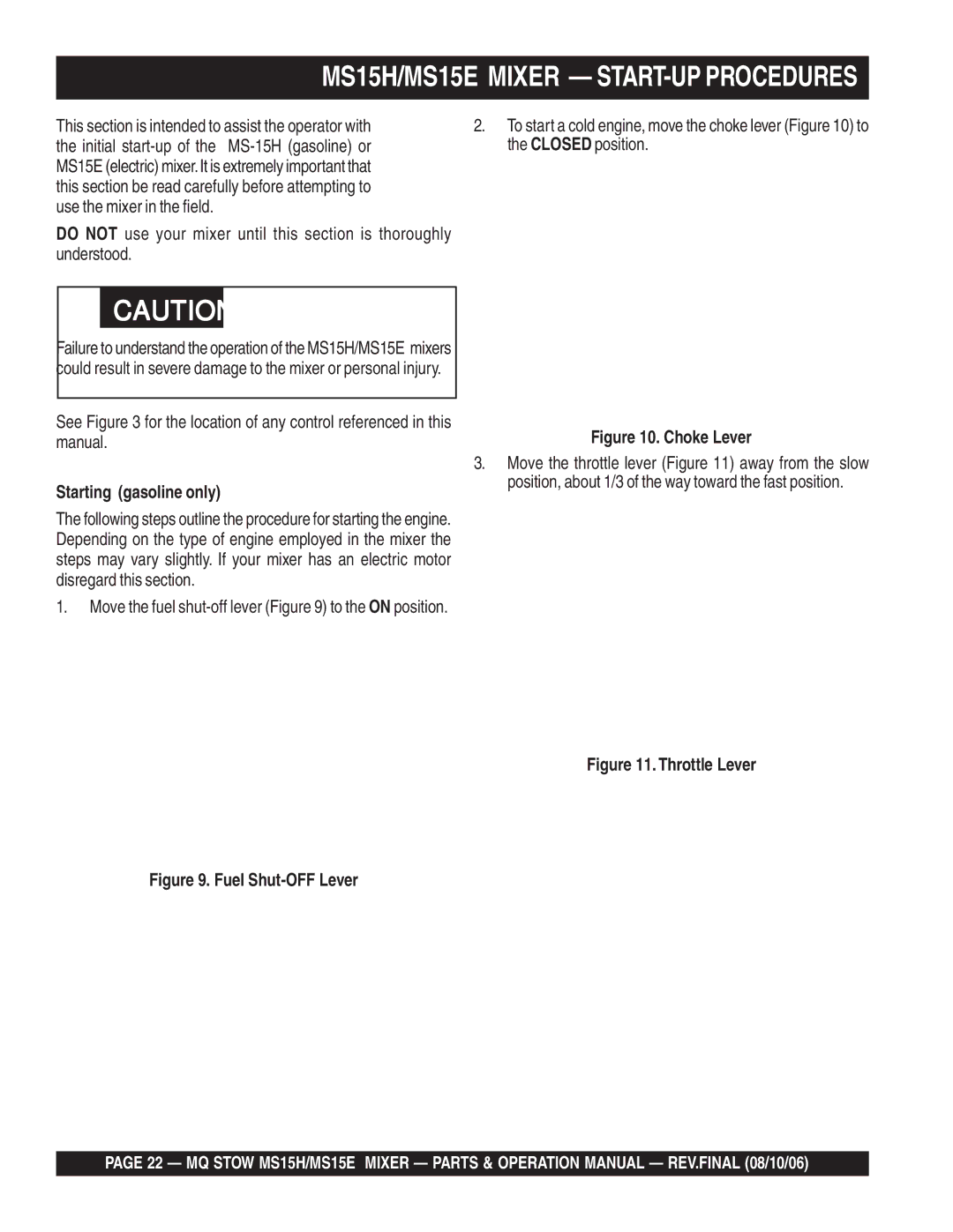 Stow MS15H5.5 manual MS15H/MS15E Mixer START-UP Procedures 