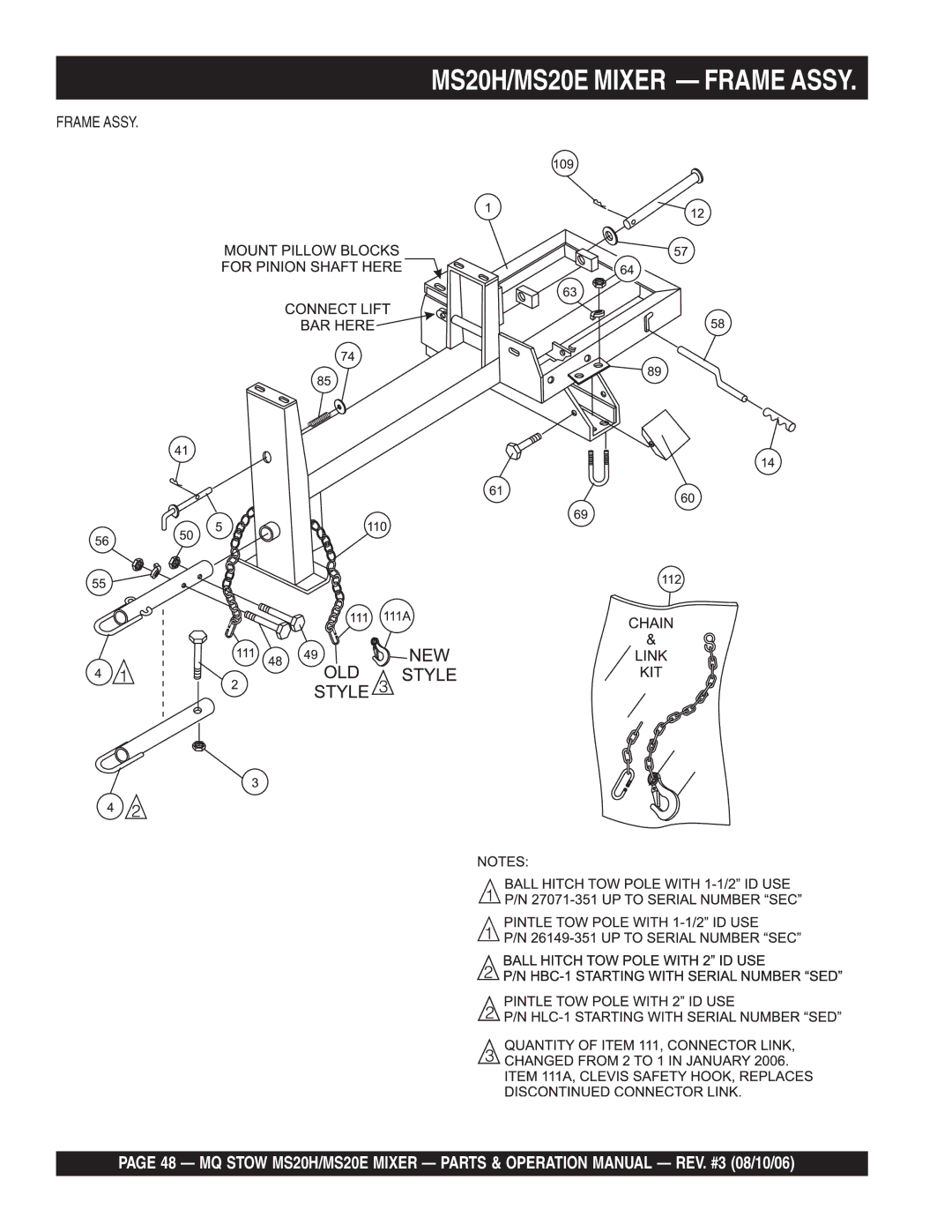 Stow MSD0H operation manual MS20H/MS20E Mixer Frame Assy 