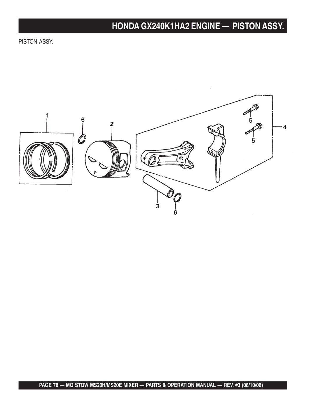 Stow MSD0H, MS20E operation manual Piston Assy 