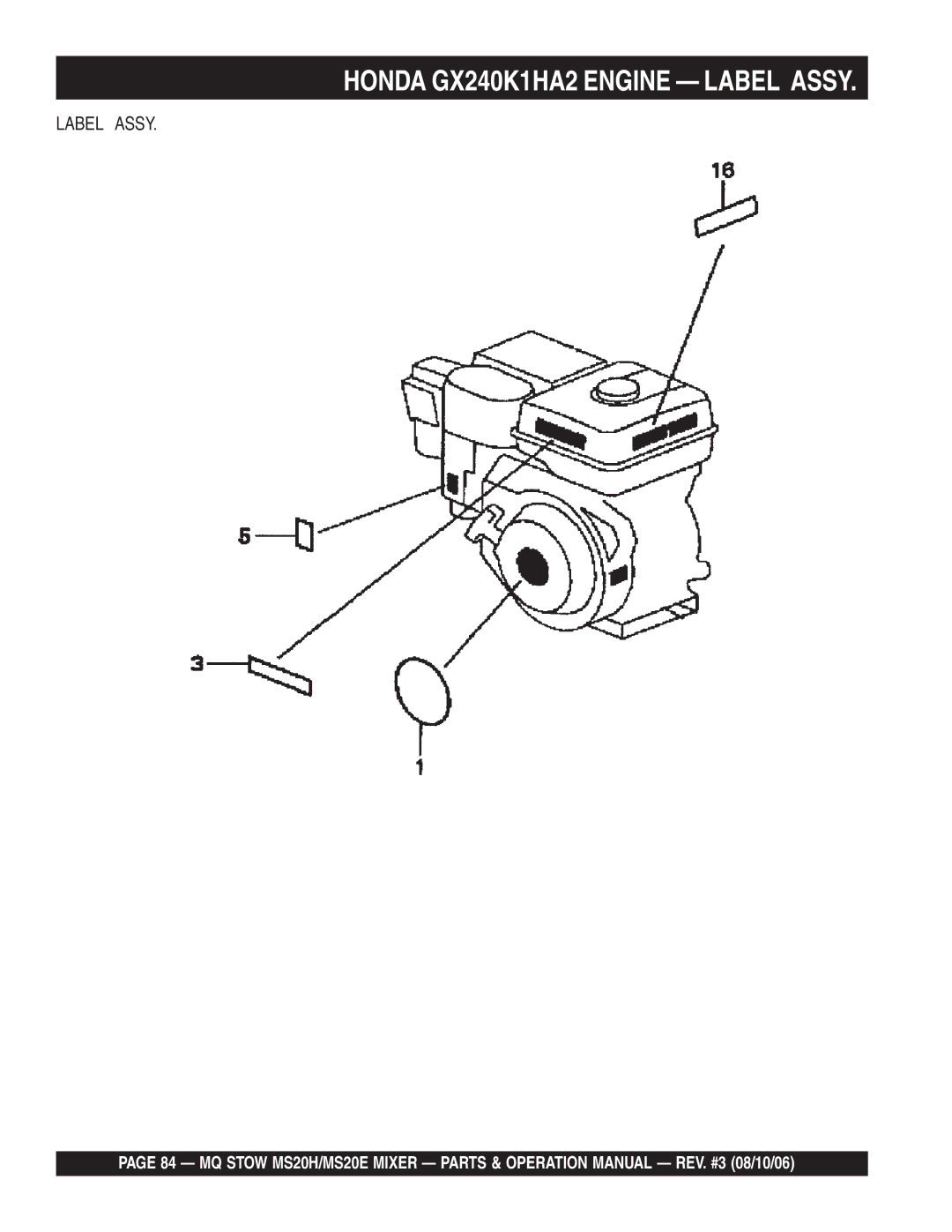 Stow MSD0H, MS20E operation manual Label Assy 