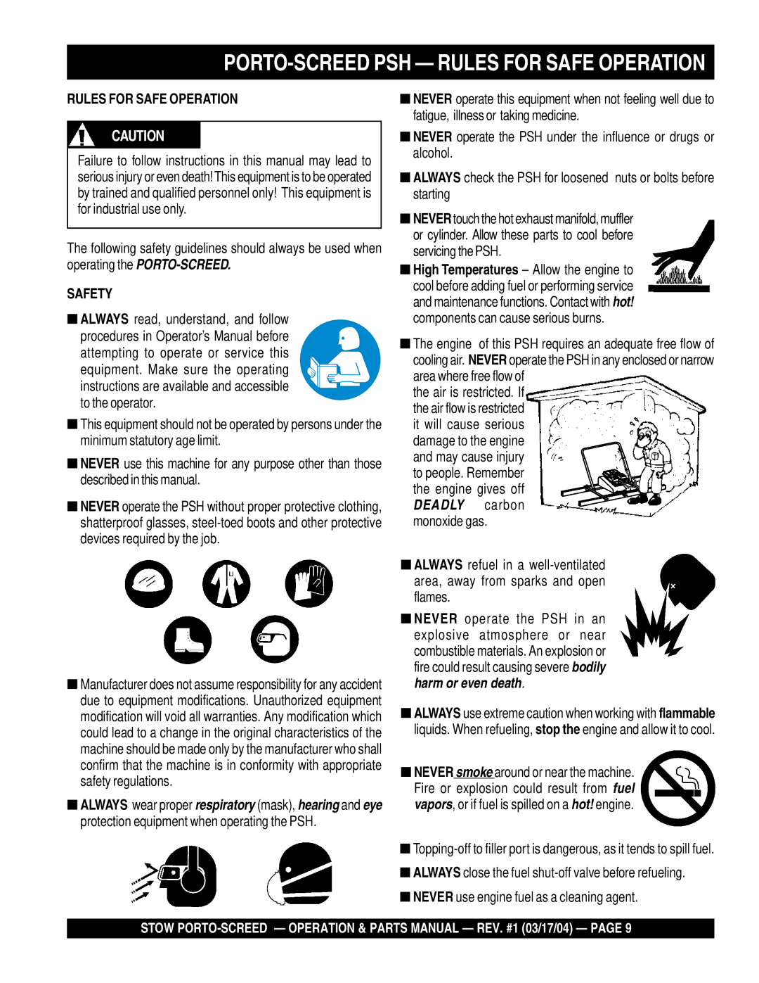 Stow PSH manual Rules for Safe Operation, Safety, Always read, understand, and follow 