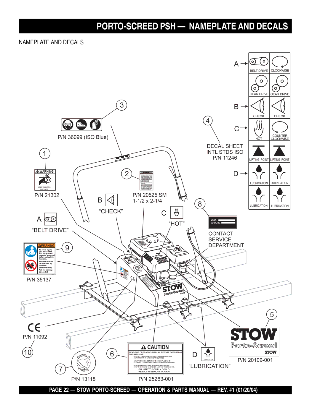 Stow manual PORTO-SCREED PSH Nameplate and Decals 