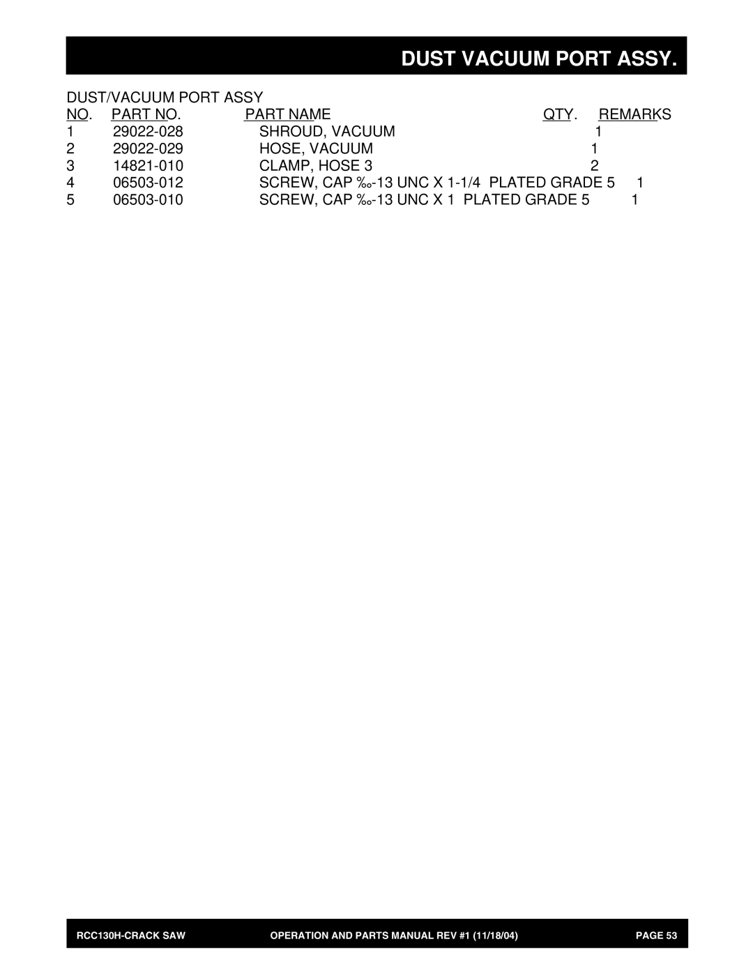 Stow RCC130H manual SHROUD, Vacuum 