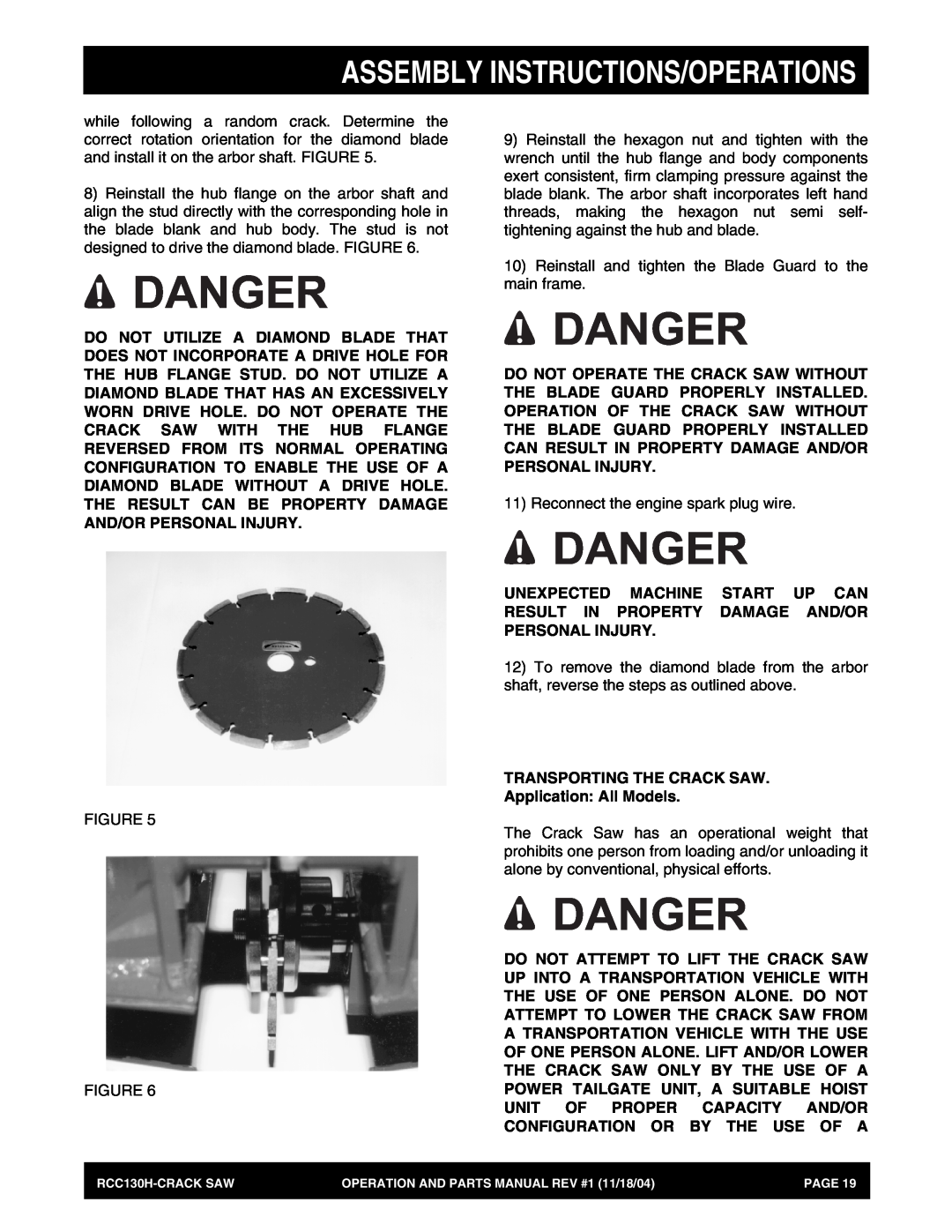 Stow RCC130H manual Danger, Assembly Instructions/Operations 