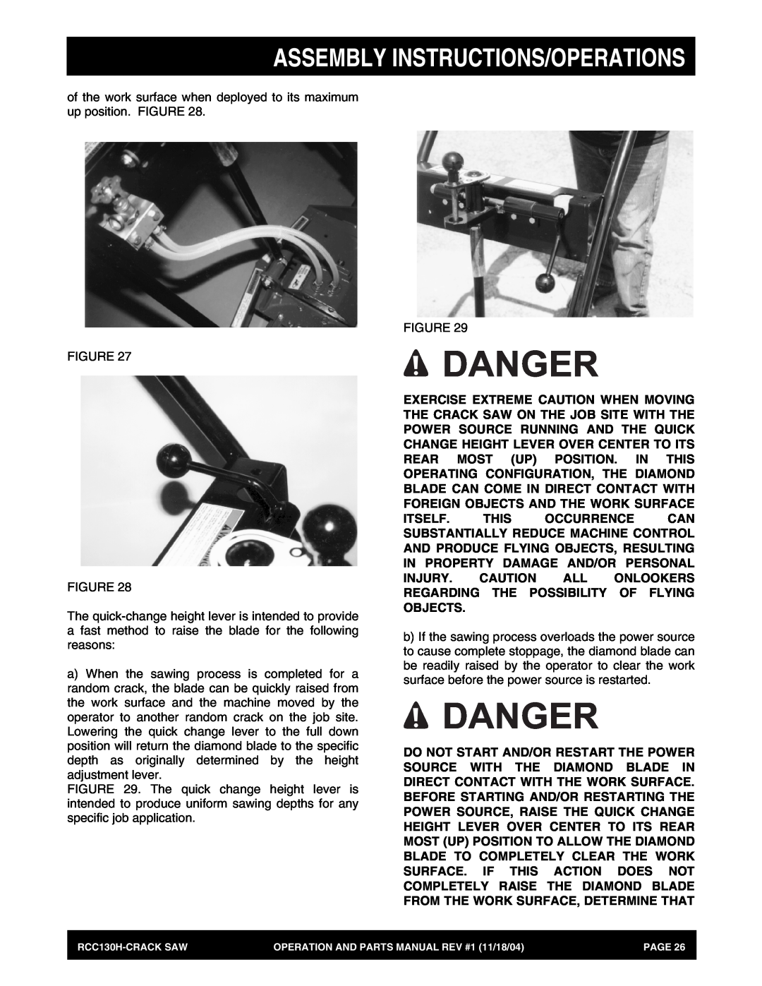 Stow RCC130H manual Danger, Assembly Instructions/Operations 