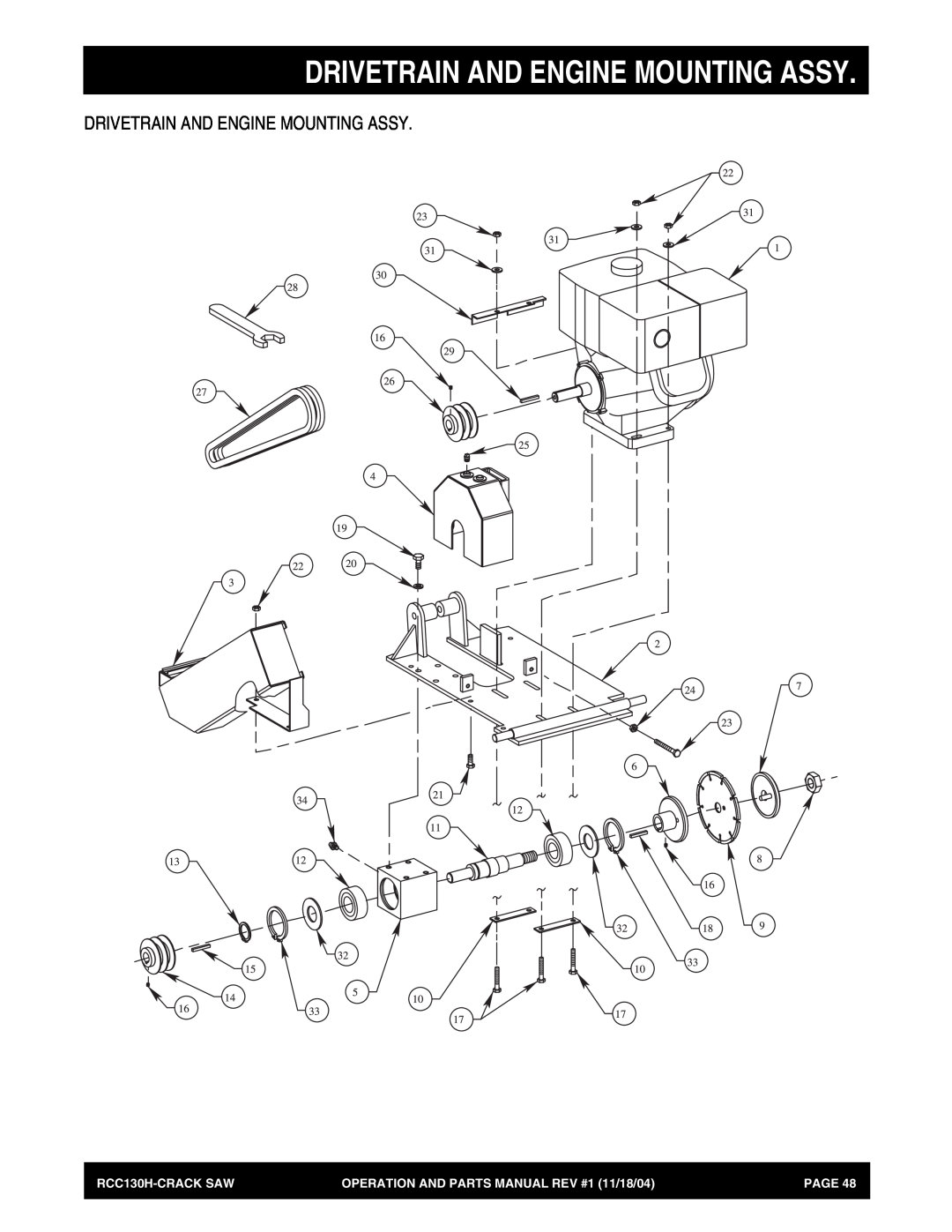 Stow manual Drivetrain And Engine Mounting Assy, RCC130H-CRACK SAW, OPERATION AND PARTS MANUAL REV #1 11/18/04, Page 