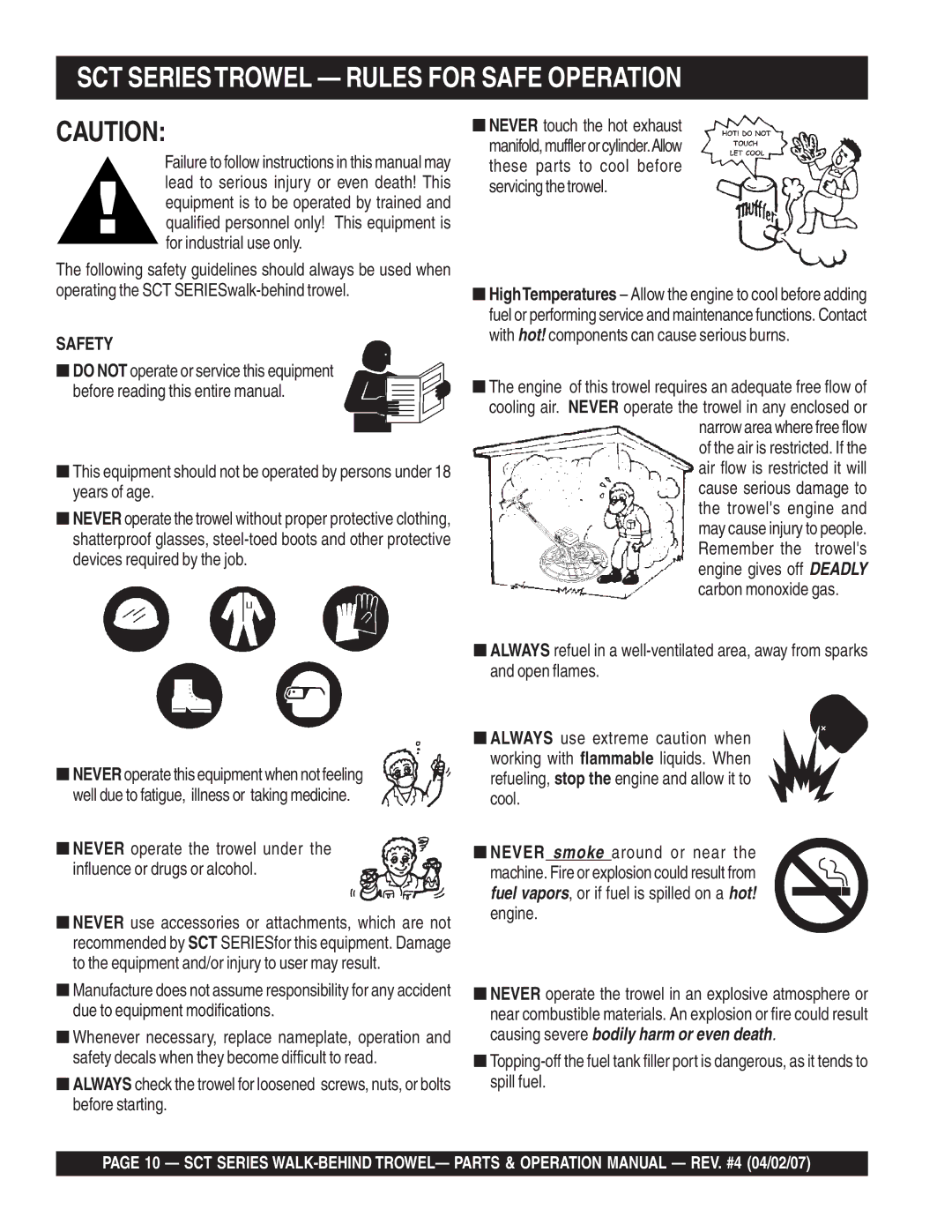 Stow SCT46, SCT36 operation manual SCT Seriestrowel Rules for Safe Operation, Safety 