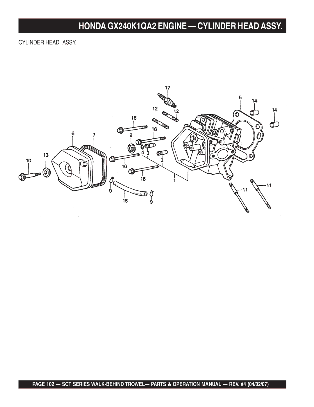 Stow SCT46, SCT36 operation manual Honda GX240K1QA2 Engine Cylinder Head Assy 