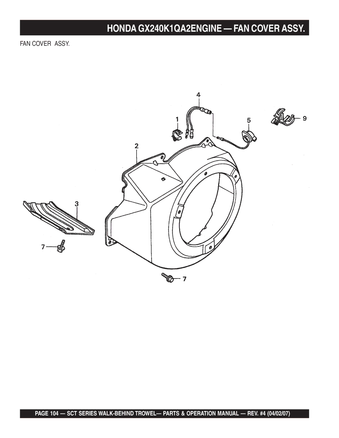 Stow SCT46, SCT36 operation manual Honda GX240K1QA2ENGINE FAN Cover Assy 