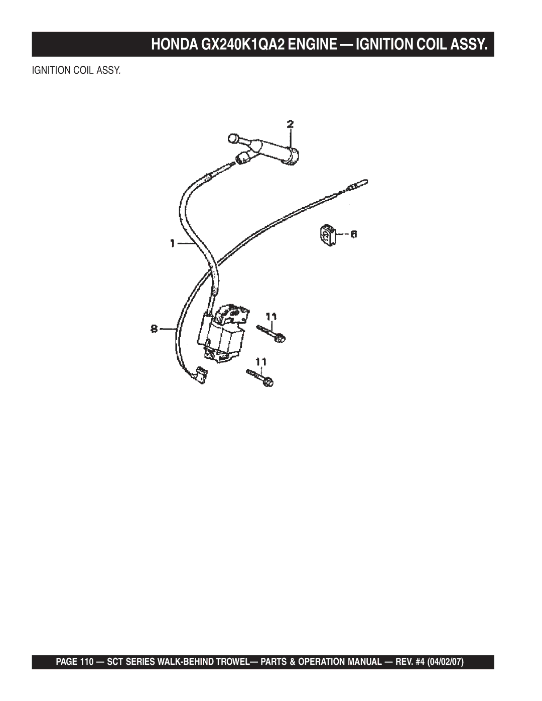 Stow SCT46, SCT36 operation manual Honda GX240K1QA2 Engine Ignition Coil Assy 