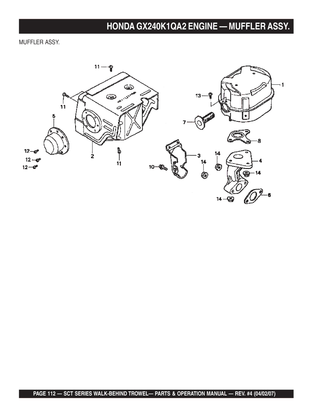 Stow SCT46, SCT36 operation manual Honda GX240K1QA2 Engine Muffler Assy 