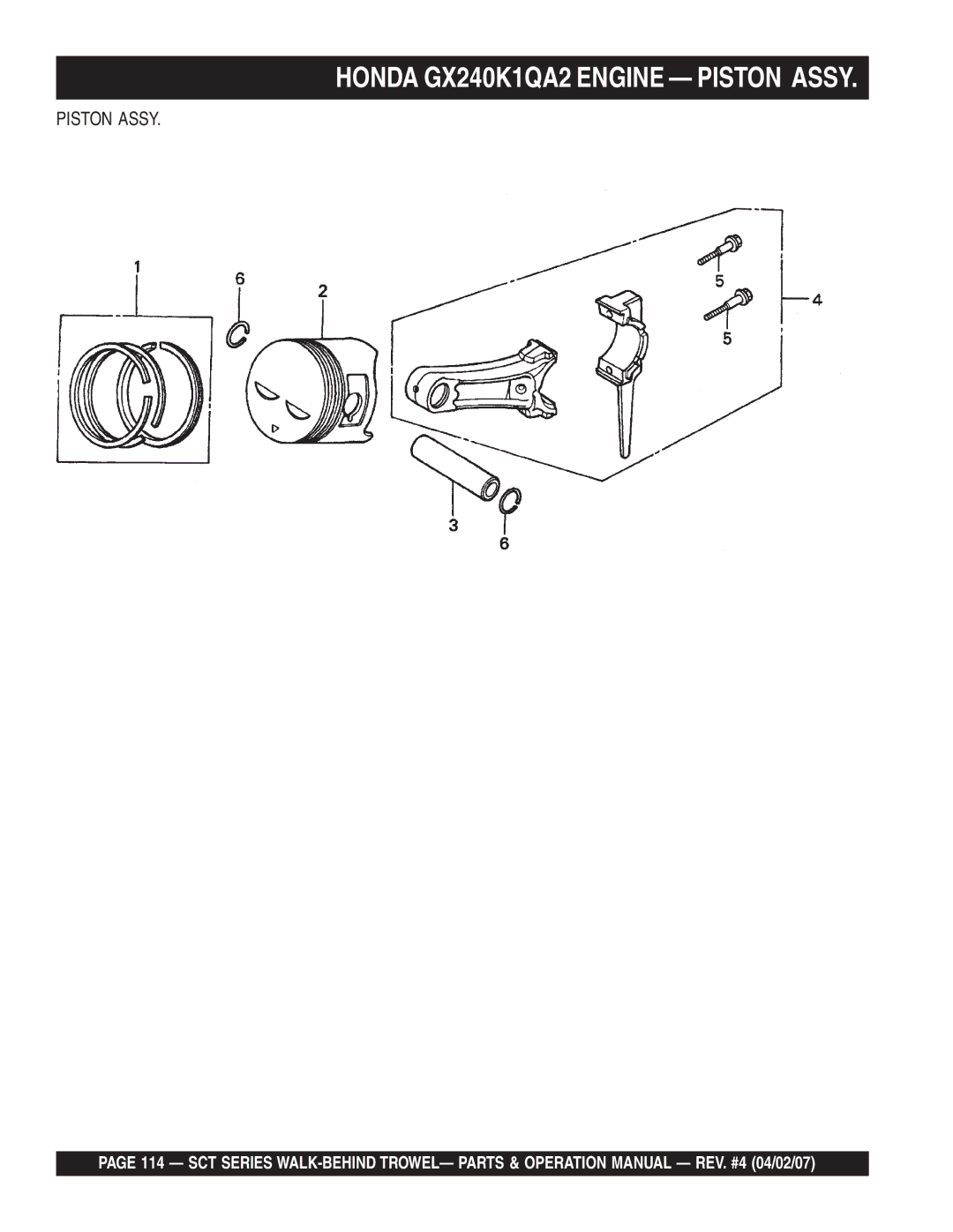 Stow SCT46, SCT36 operation manual Honda GX240K1QA2 Engine Piston Assy 