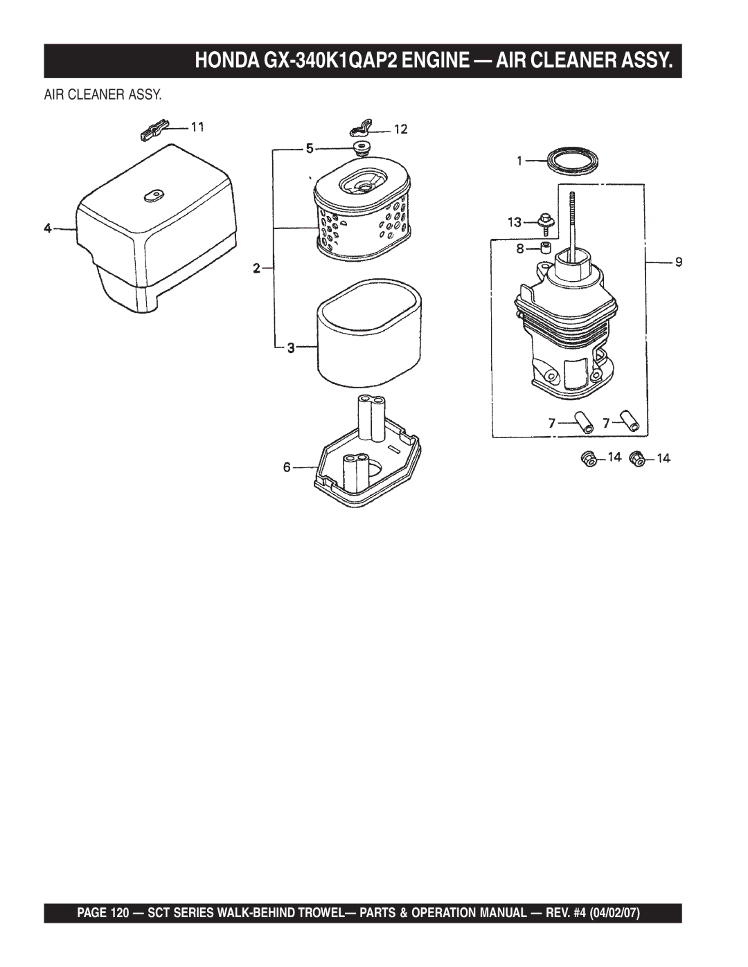 Stow SCT46, SCT36 operation manual Honda GX-340K1QAP2 Engine AIR Cleaner Assy 