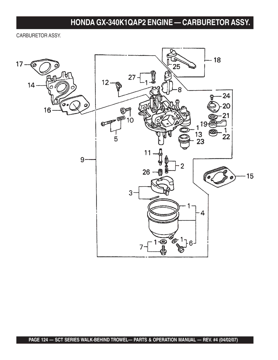 Stow SCT46, SCT36 operation manual Honda GX-340K1QAP2 Engine Carburetor Assy 