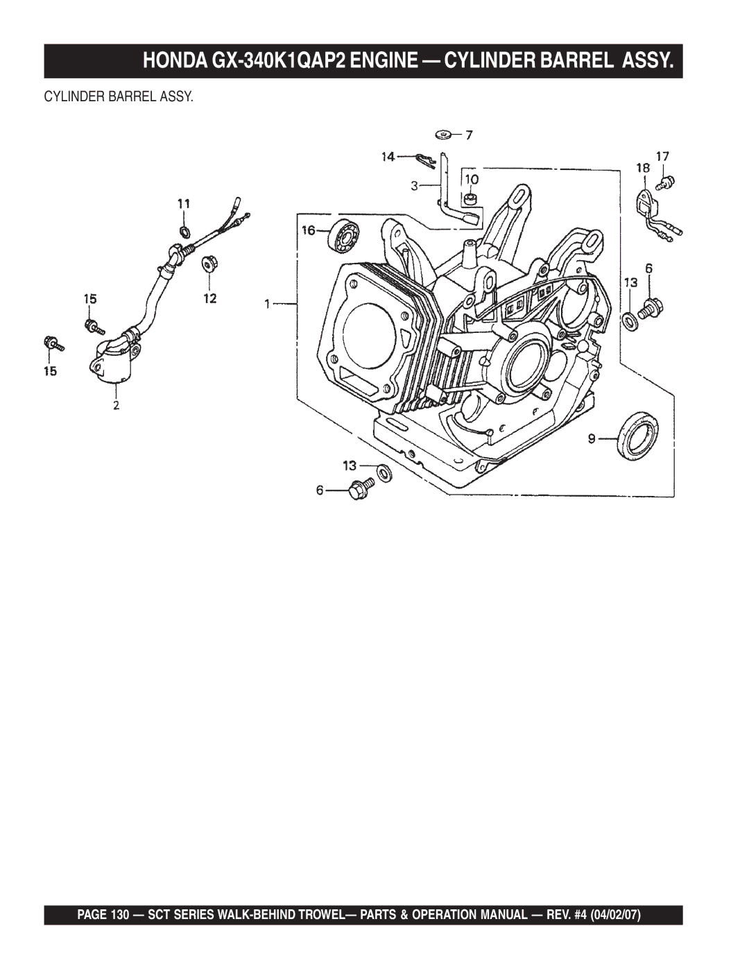 Stow SCT46, SCT36 operation manual Honda GX-340K1QAP2 Engine Cylinder Barrel Assy 