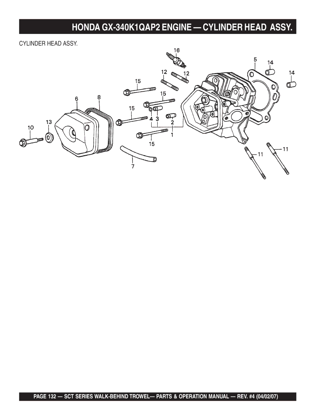 Stow SCT46, SCT36 operation manual Honda GX-340K1QAP2 Engine Cylinder Head Assy 