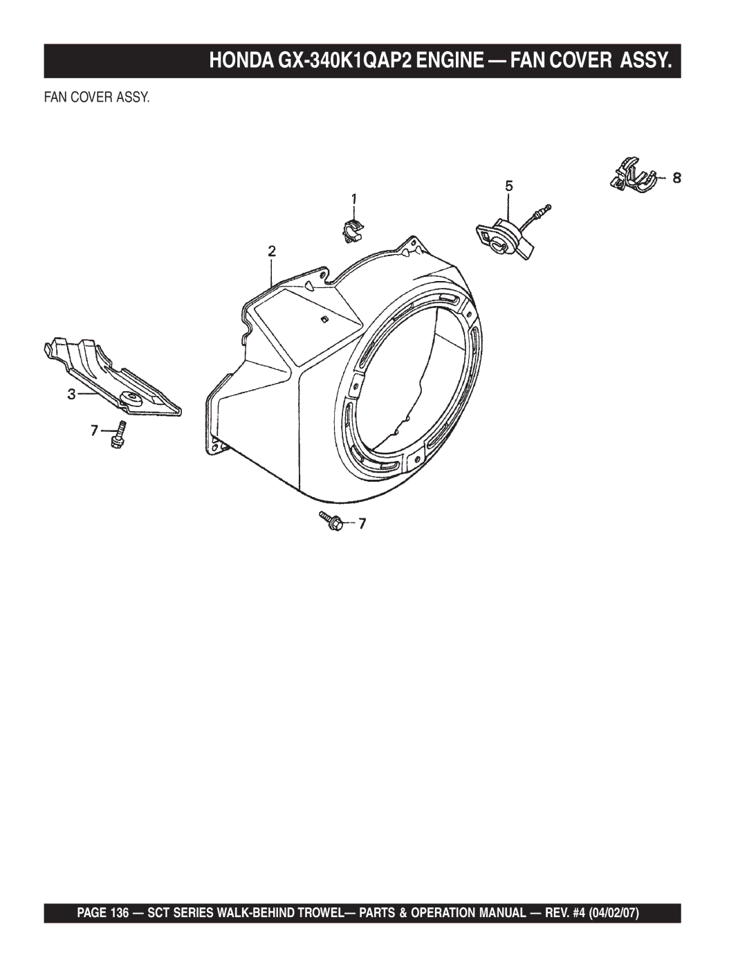 Stow SCT46, SCT36 operation manual Honda GX-340K1QAP2 Engine FAN Cover Assy 