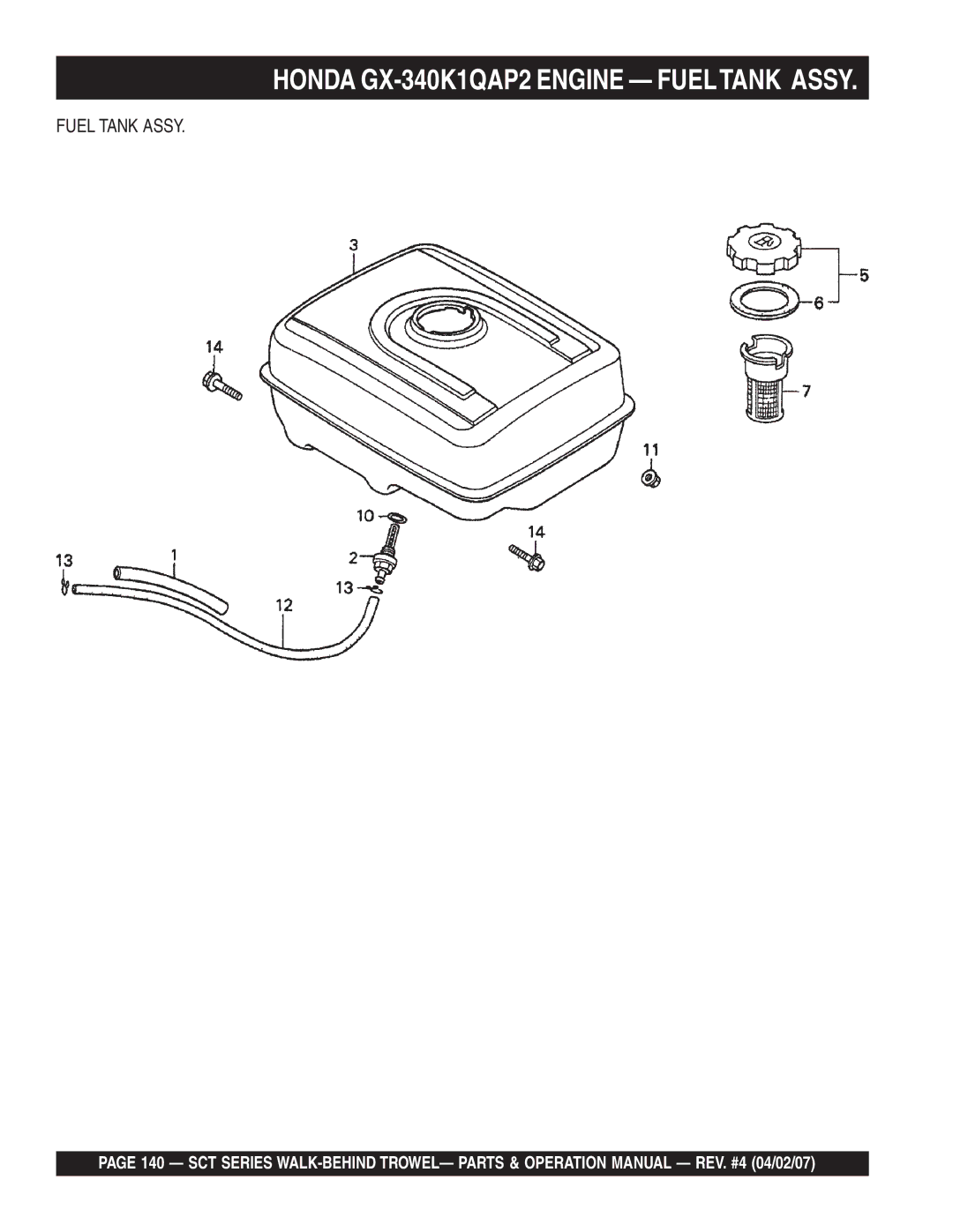 Stow SCT46, SCT36 operation manual Honda GX-340K1QAP2 Engine Fueltank Assy, Fuel Tank Assy 