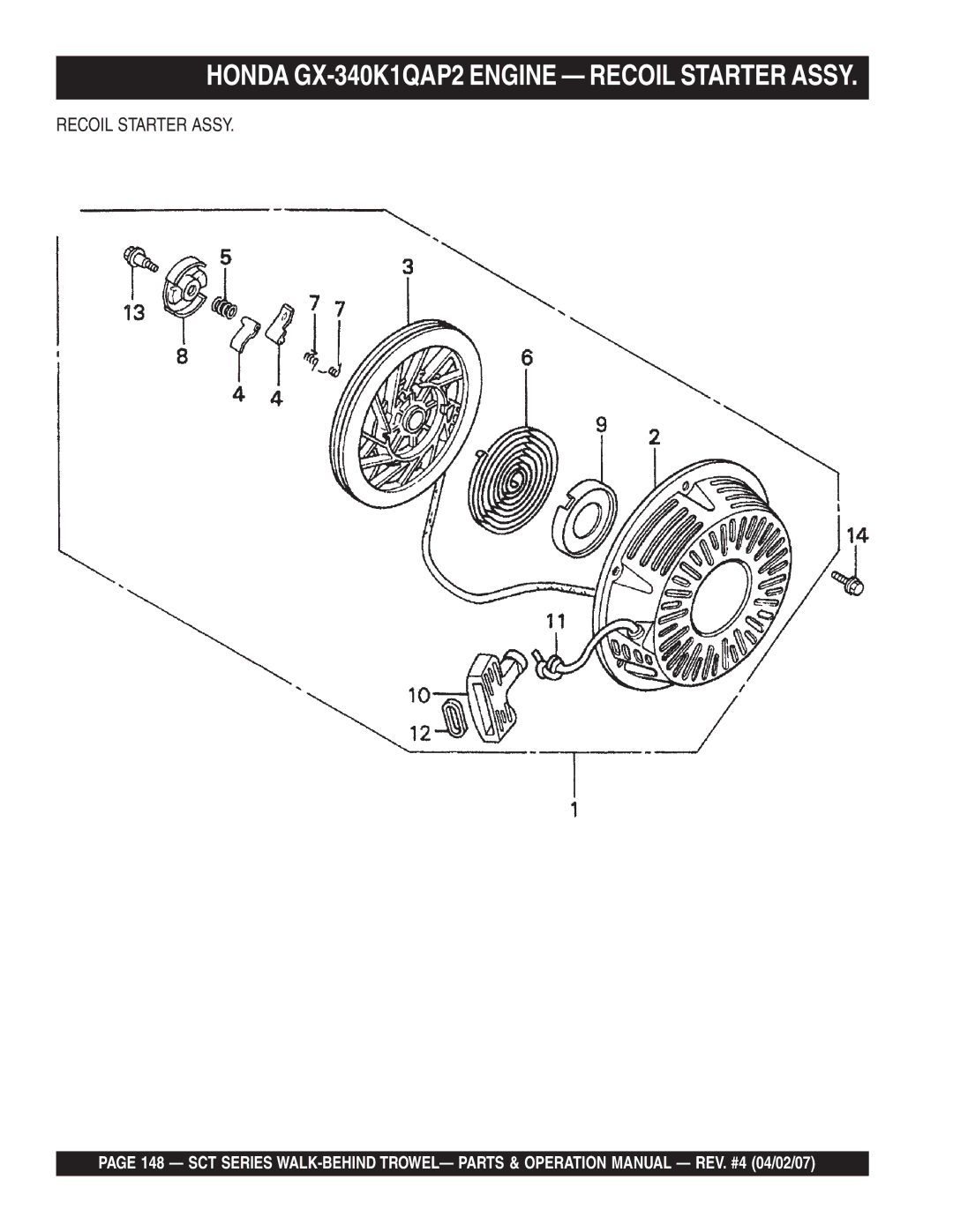 Stow SCT46, SCT36 operation manual Honda GX-340K1QAP2 Engine Recoil Starter Assy 