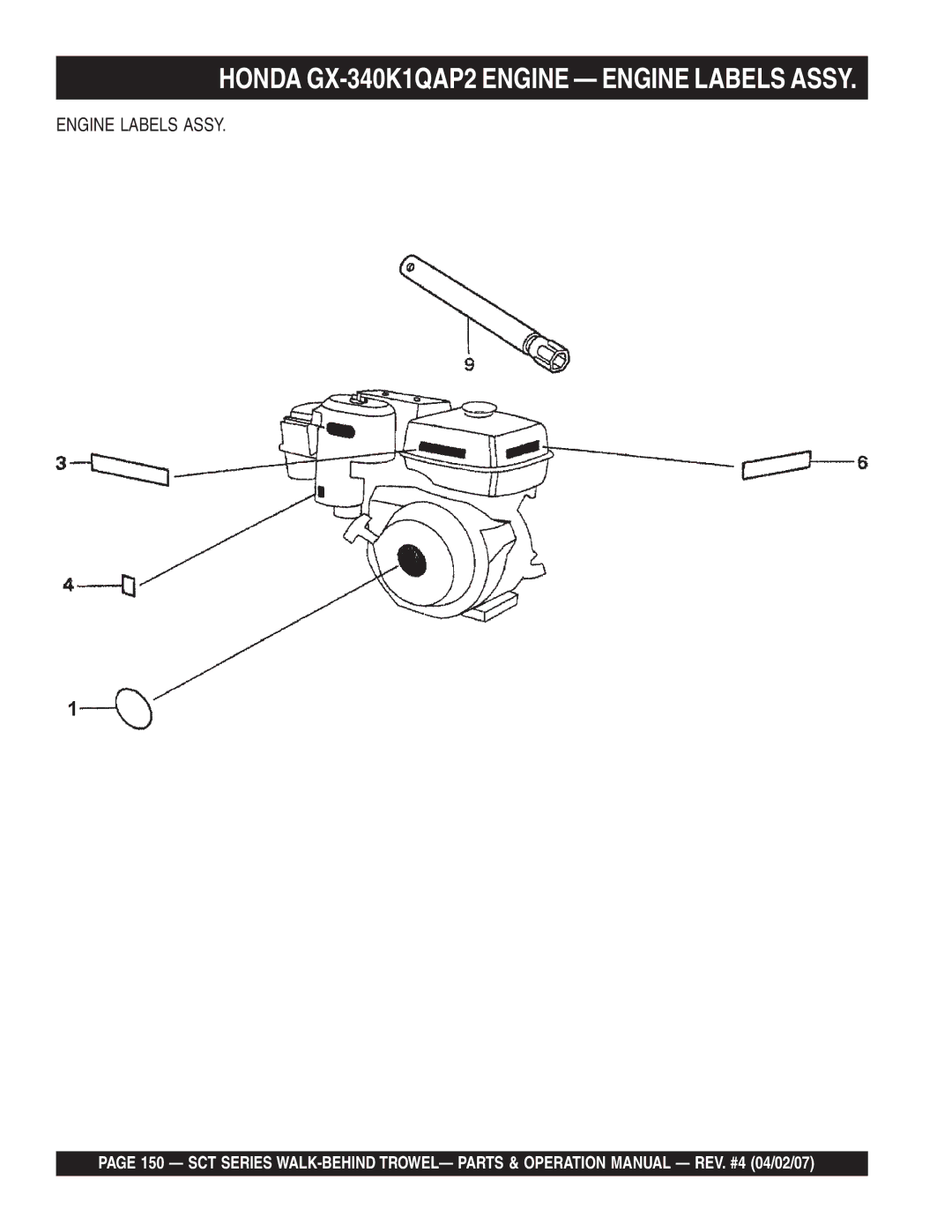 Stow SCT46, SCT36 operation manual Honda GX-340K1QAP2 Engine Engine Labels Assy 