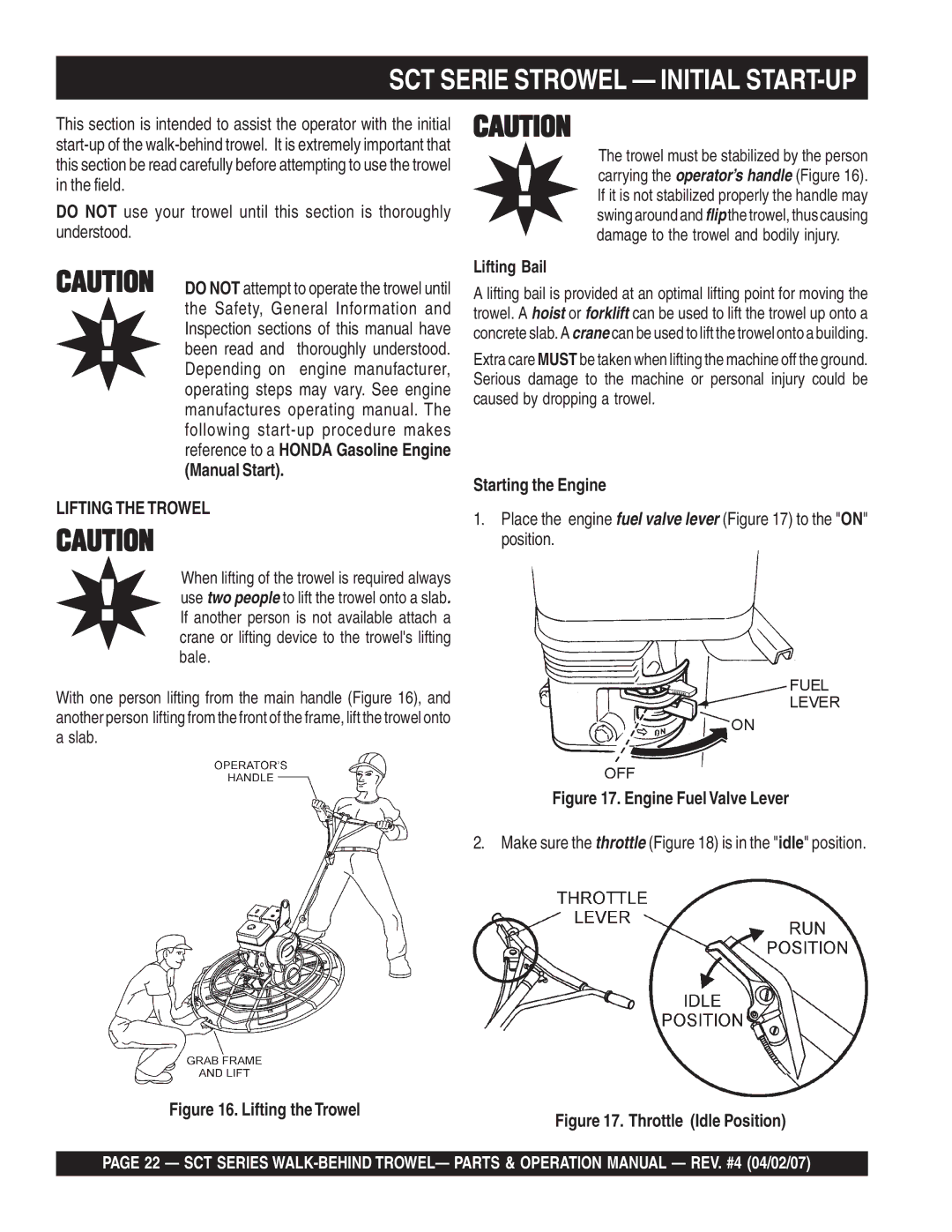 Stow SCT46, SCT36 operation manual Lifting Bail, Starting the Engine 