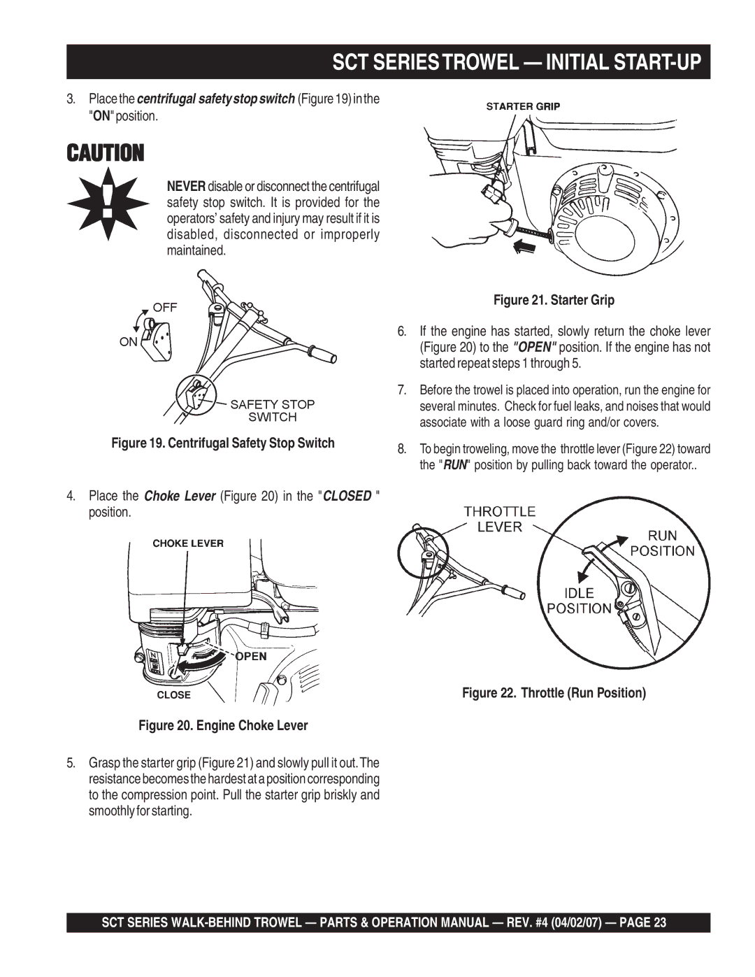 Stow SCT36, SCT46 operation manual SCT Seriestrowel Initial START-UP 