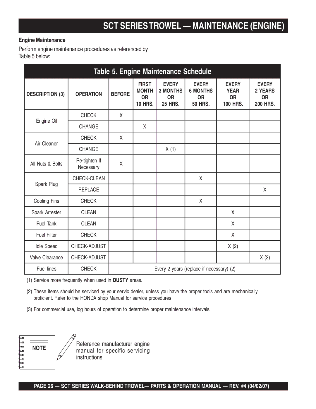 Stow SCT46, SCT36 operation manual SCT Seriestrowel Maintenance Engine, Engine Maintenance 