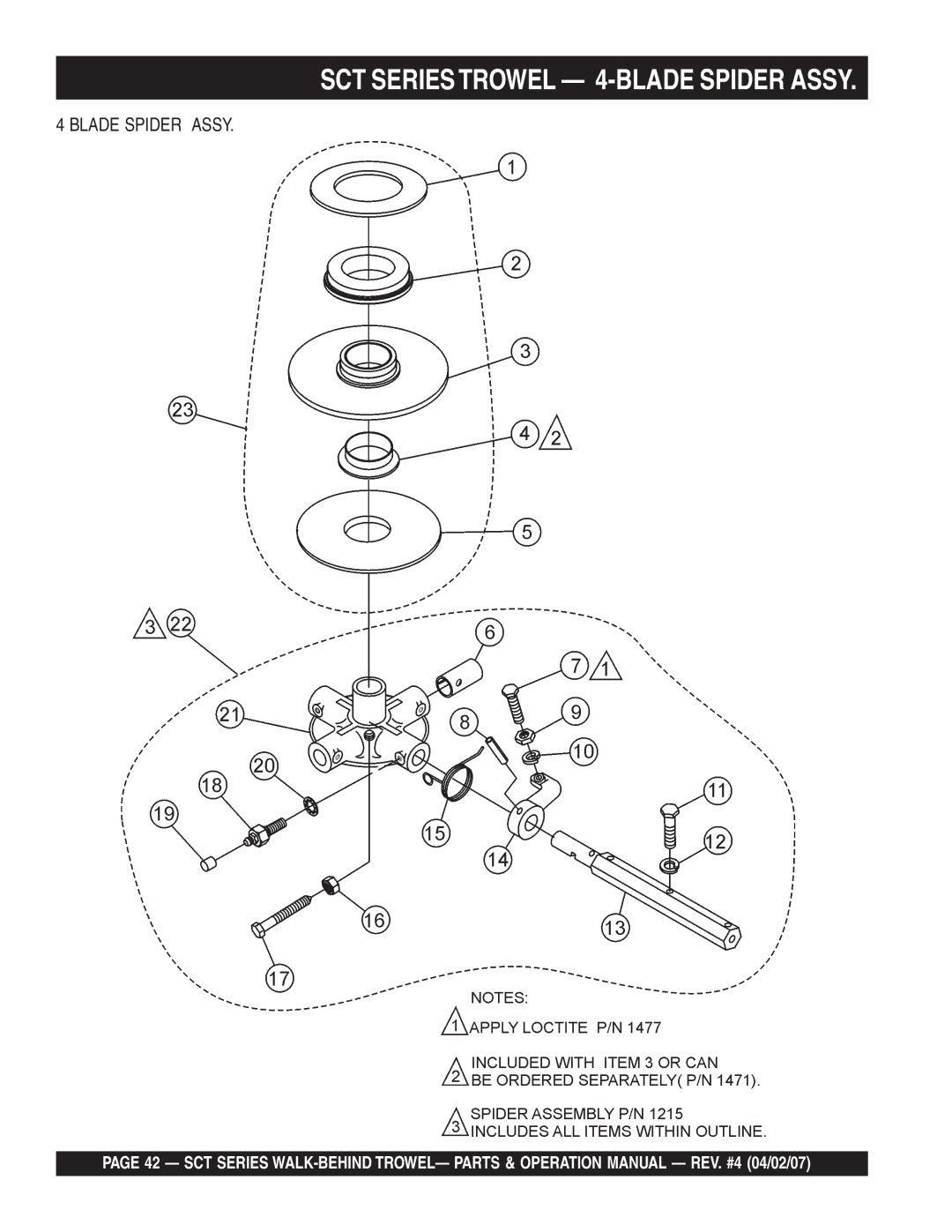 Stow SCT46, SCT36 operation manual SCT Seriestrowel 4-BLADE Spider Assy, Blade Spider Assy 