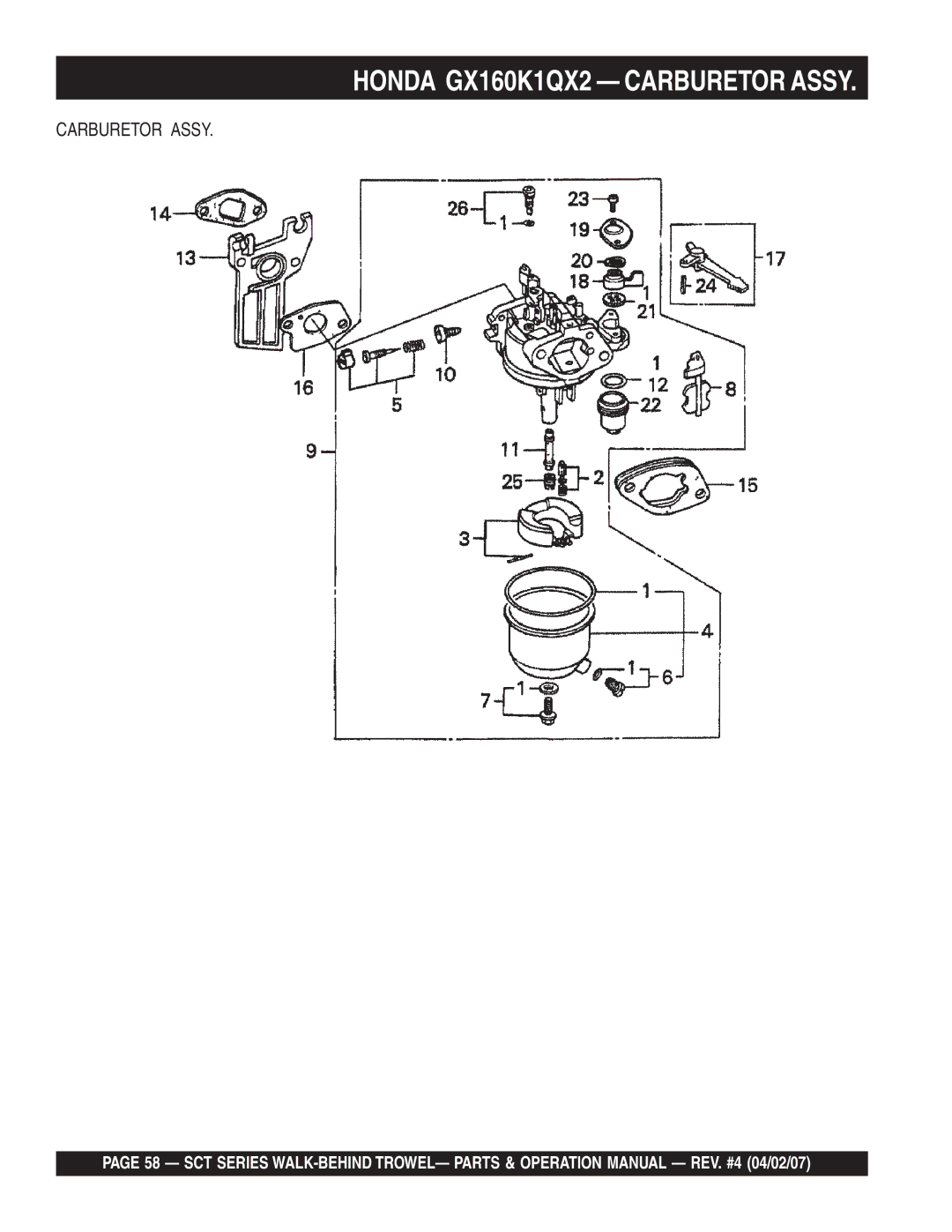 Stow SCT46, SCT36 operation manual Honda GX160K1QX2 Carburetor Assy 