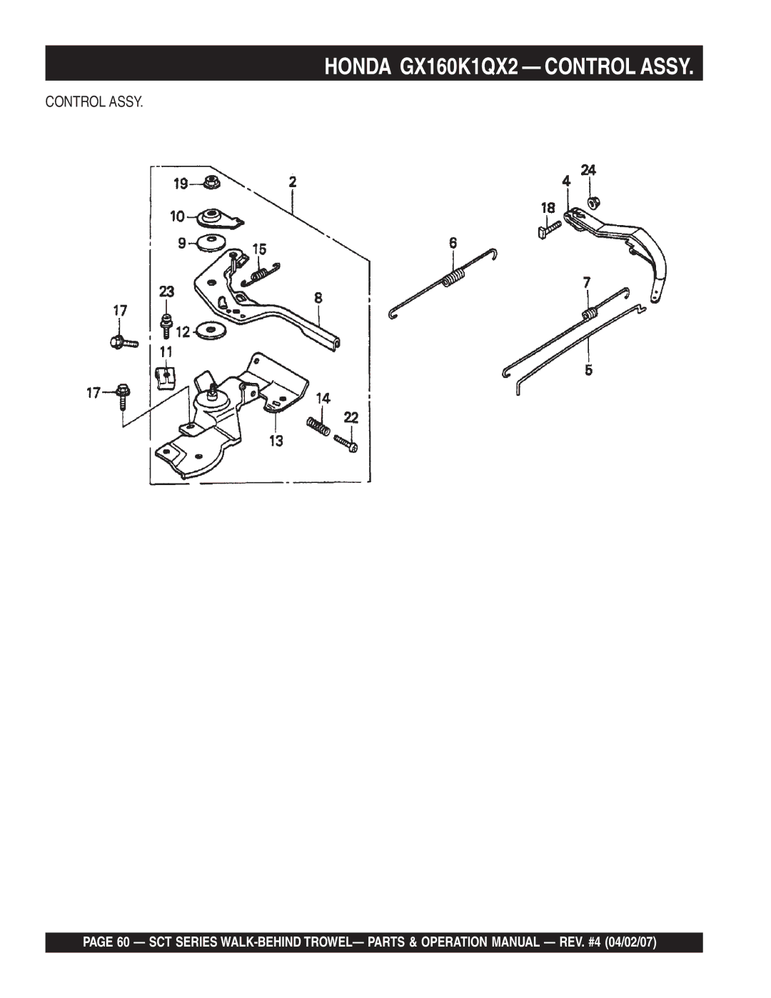 Stow SCT46, SCT36 operation manual Honda GX160K1QX2 Control Assy 