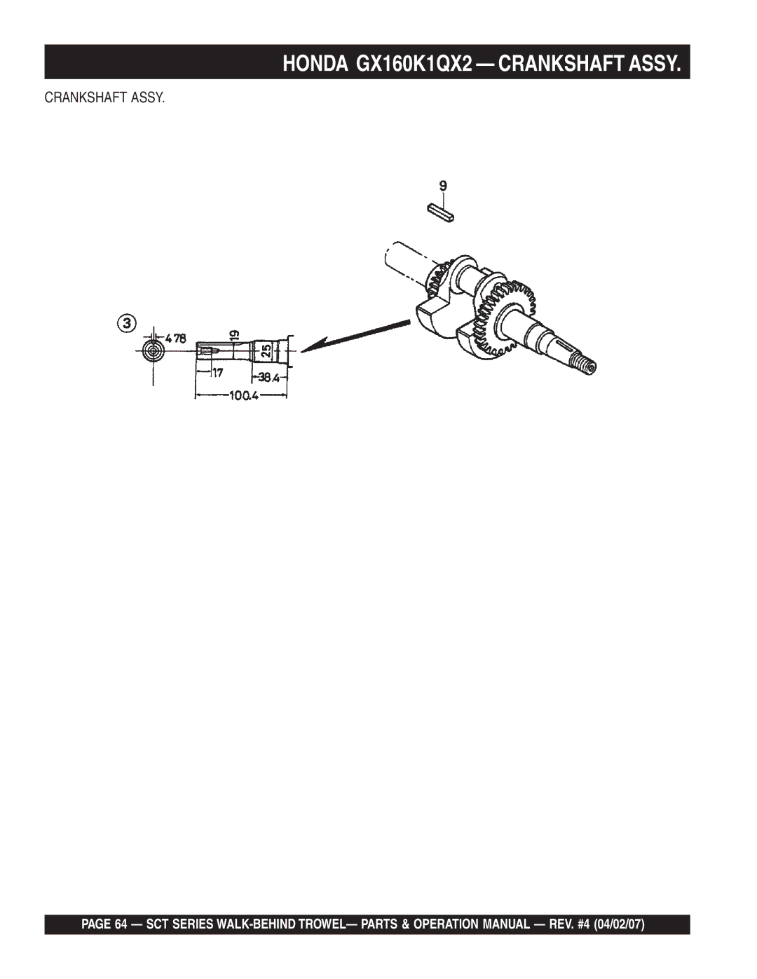 Stow SCT46, SCT36 operation manual Honda GX160K1QX2 Crankshaft Assy 