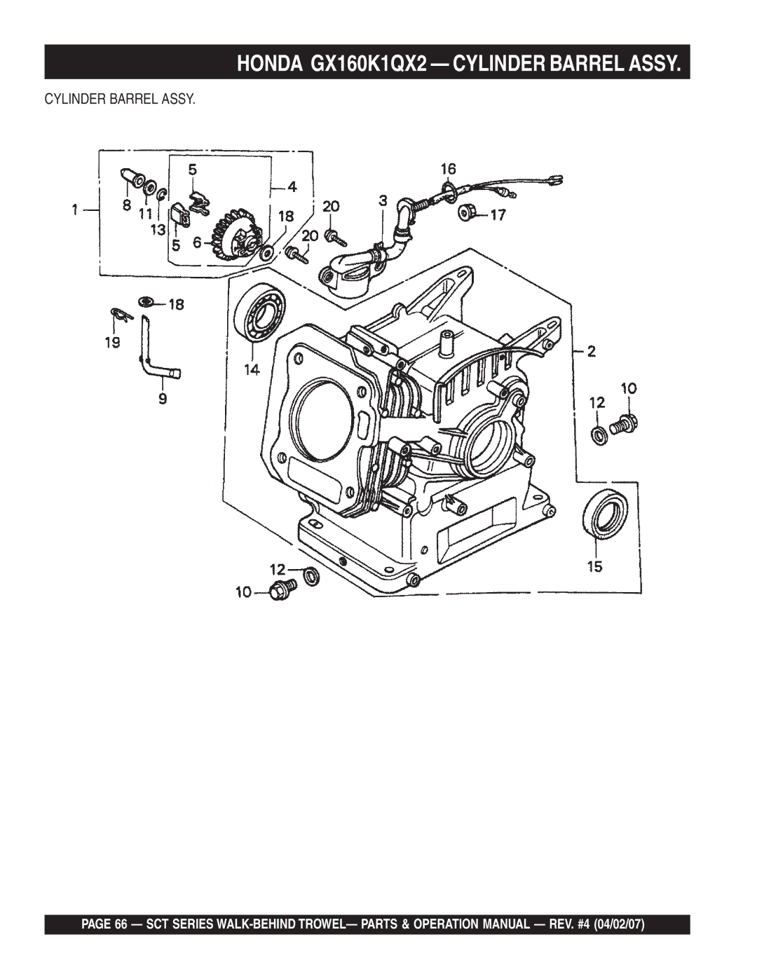 Stow SCT46, SCT36 operation manual Honda GX160K1QX2 Cylinder Barrel Assy 