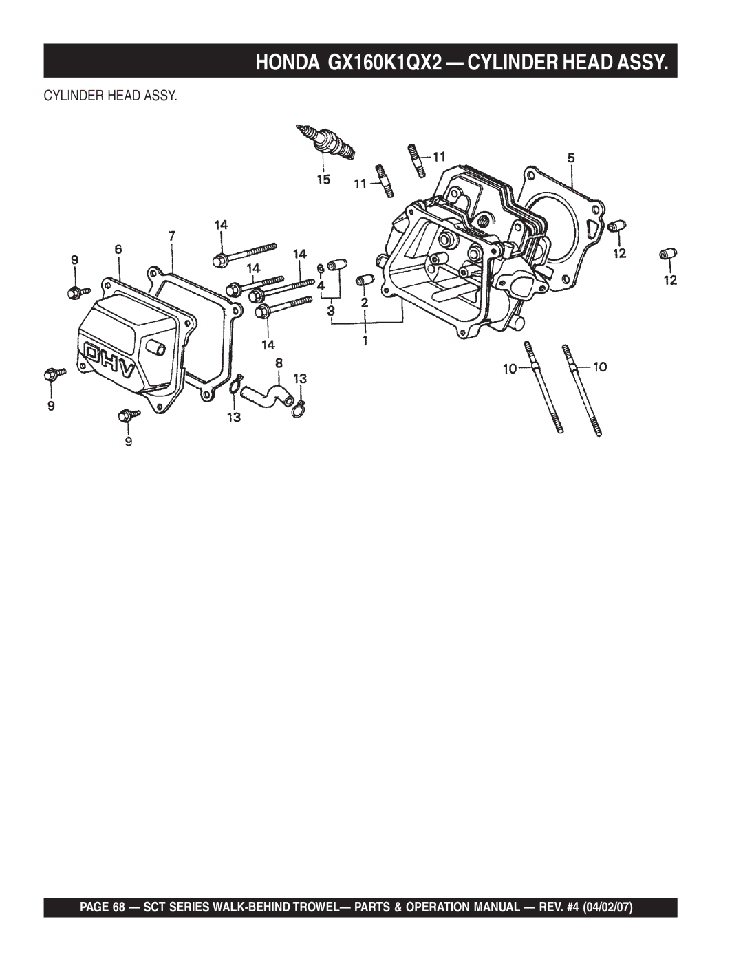 Stow SCT46, SCT36 operation manual Honda GX160K1QX2 Cylinder Head Assy 