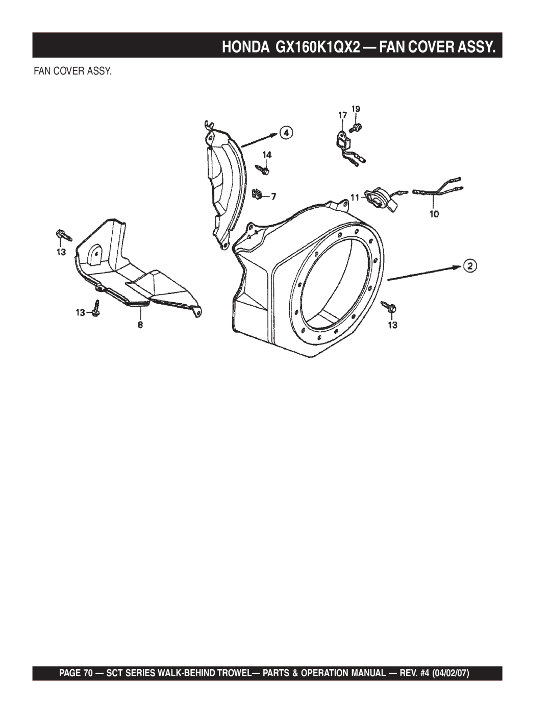 Stow SCT46, SCT36 operation manual Honda GX160K1QX2 FAN Cover Assy 