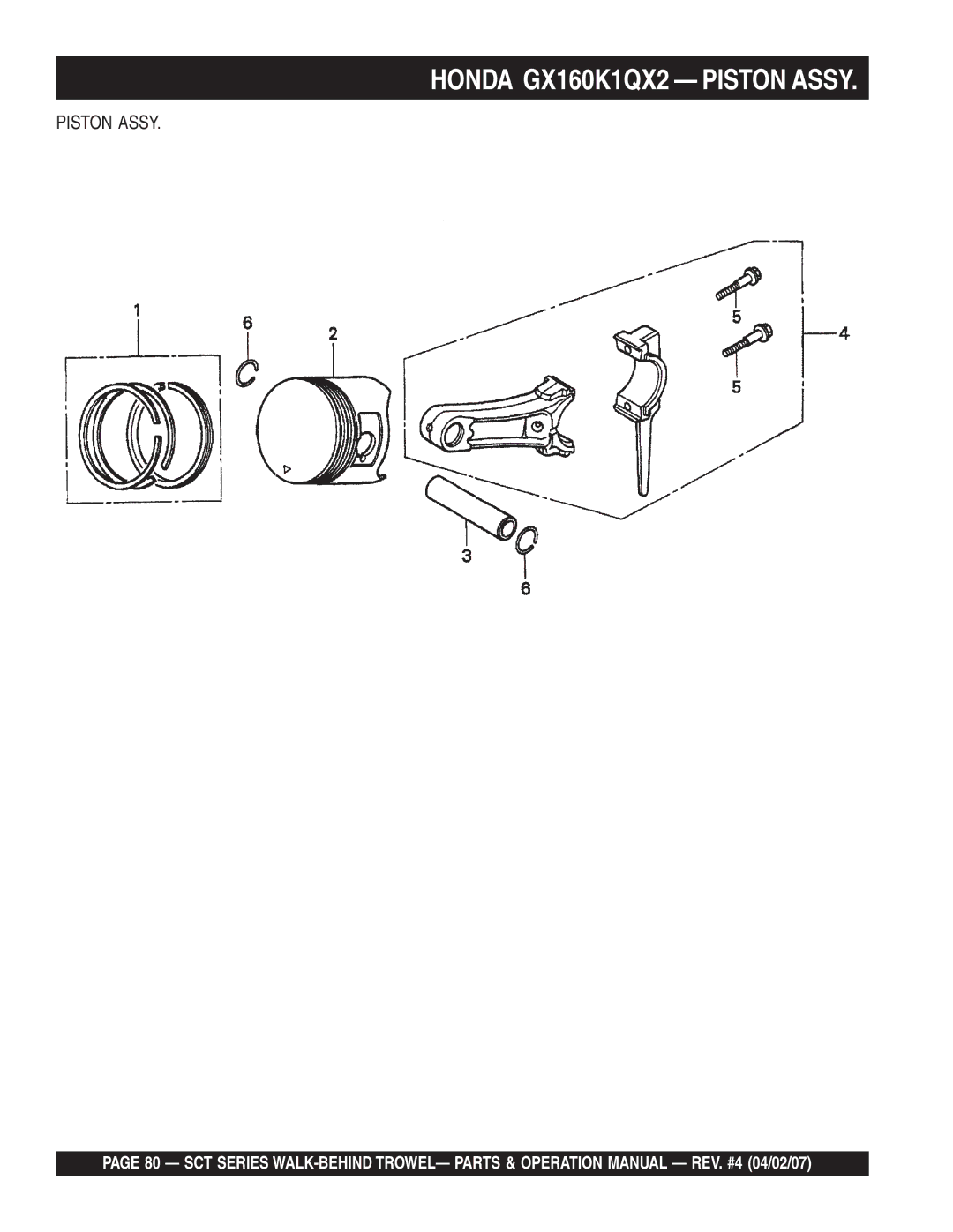 Stow SCT46, SCT36 operation manual Honda GX160K1QX2 Piston Assy 