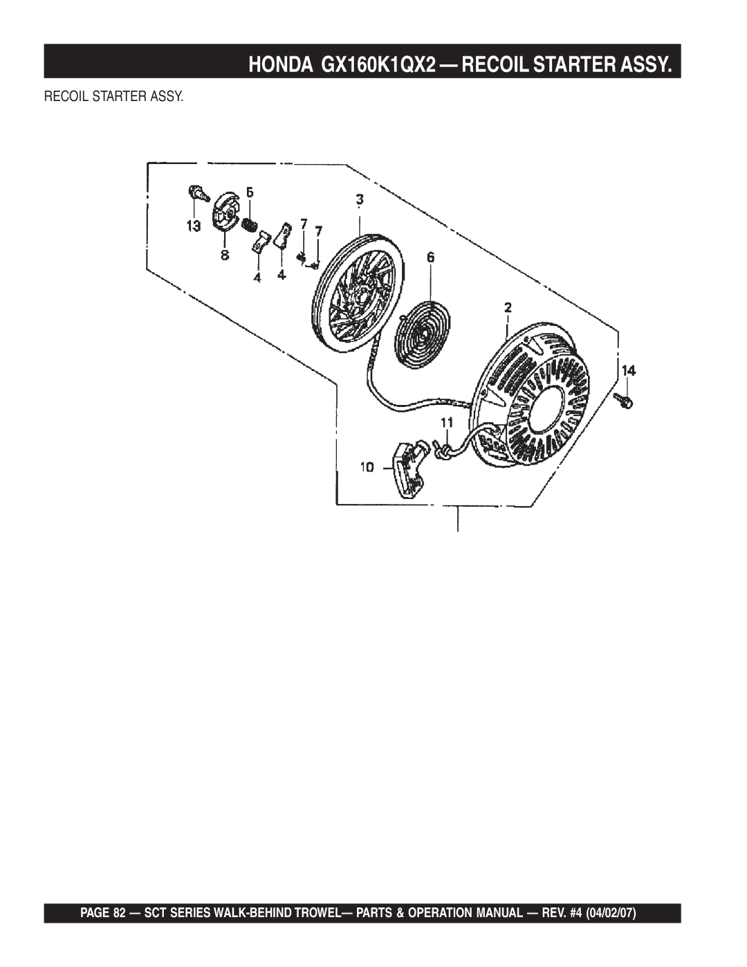 Stow SCT46, SCT36 operation manual Honda GX160K1QX2 Recoil Starter Assy 