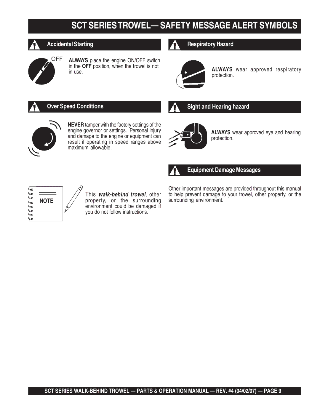 Stow SCT36, SCT46 operation manual SCT SERIESTROWEL- Safety Message Alert Symbols 