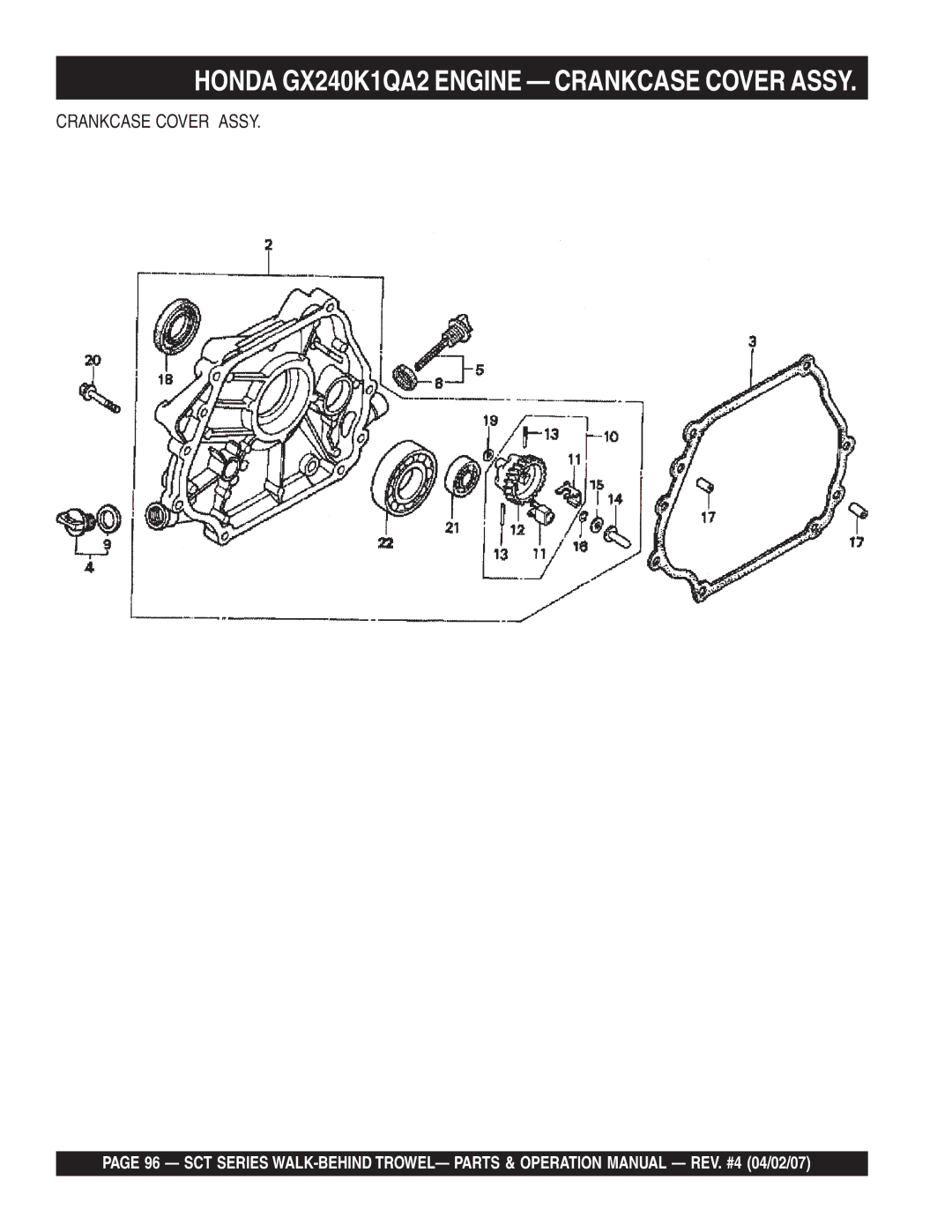 Stow SCT46, SCT36 operation manual Honda GX240K1QA2 Engine Crankcase Cover Assy 