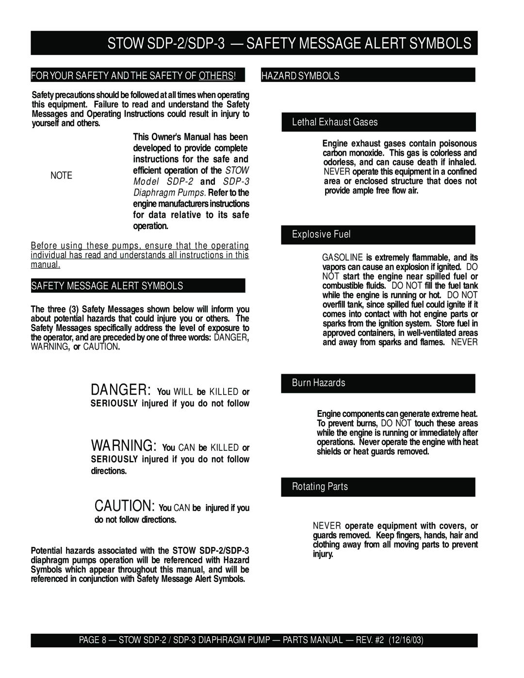 Stow manual Stow SDP-2/SDP-3 Safety Message Alert Symbols 