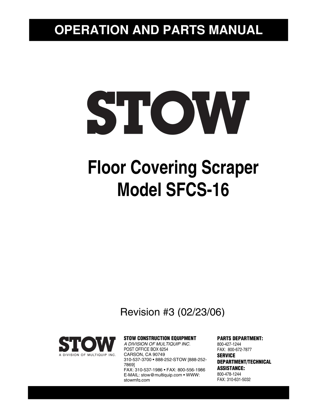 Stow manual Floor Covering Scraper Model SFCS-16 