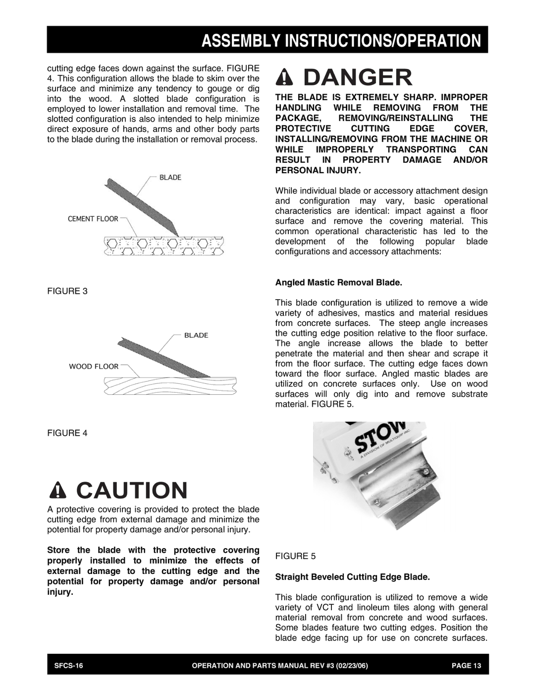 Stow SFCS-16 manual Angled Mastic Removal Blade 