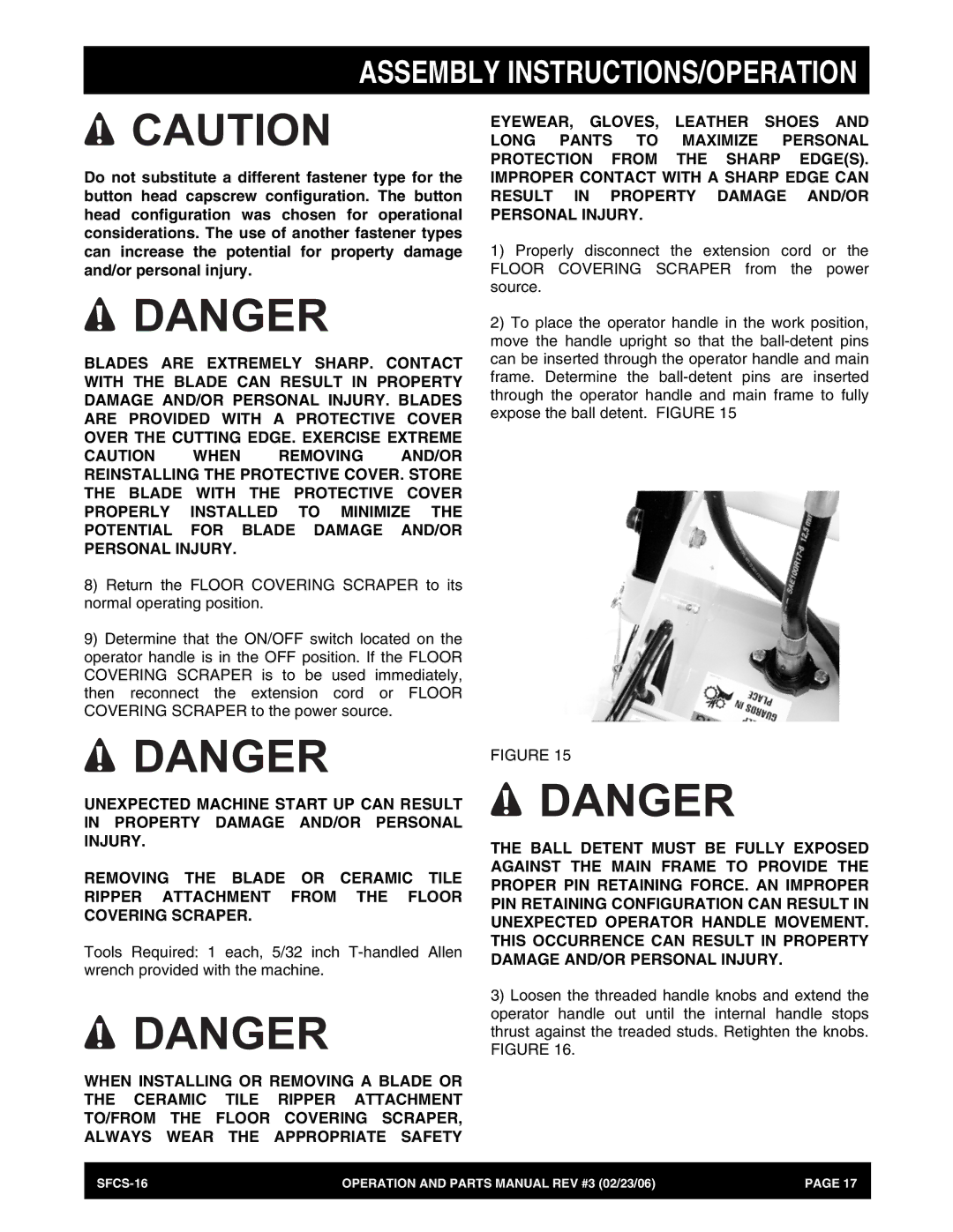 Stow SFCS-16 manual Assembly INSTRUCTIONS/OPERATION 