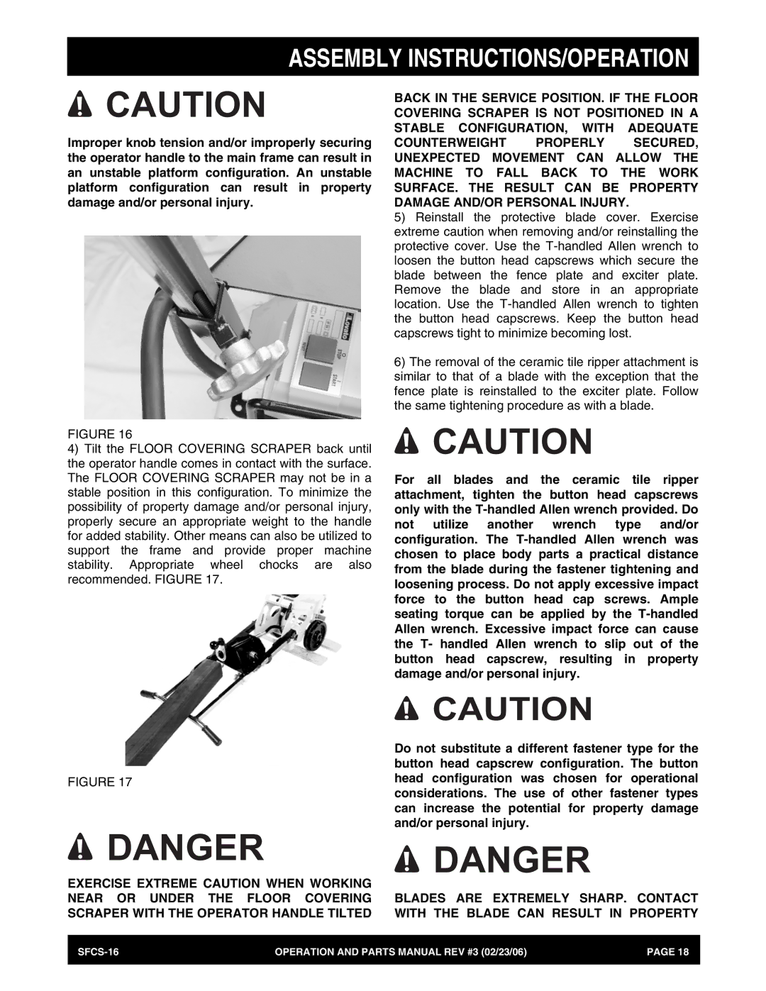 Stow SFCS-16 manual Assembly INSTRUCTIONS/OPERATION 