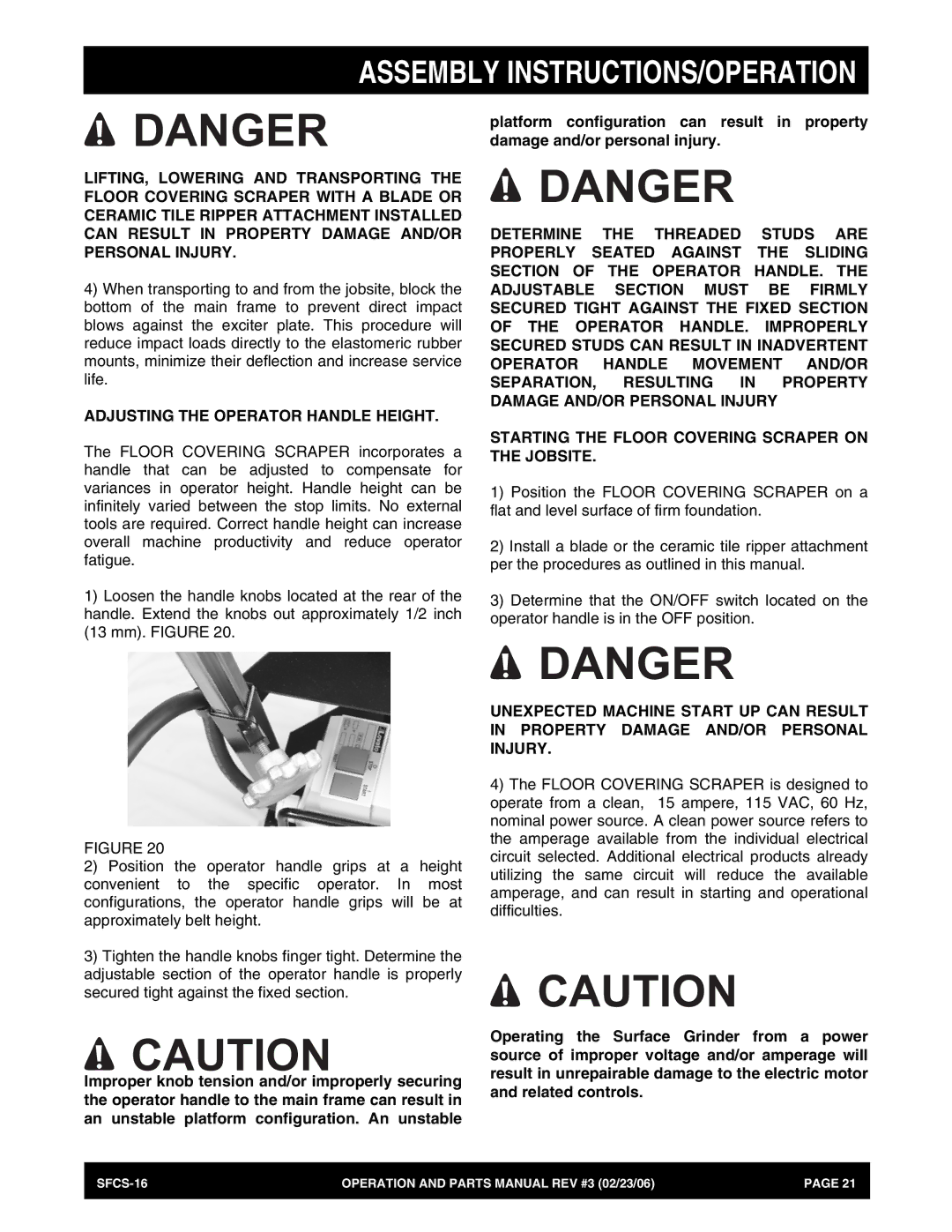 Stow SFCS-16 manual Adjusting the Operator Handle Height 