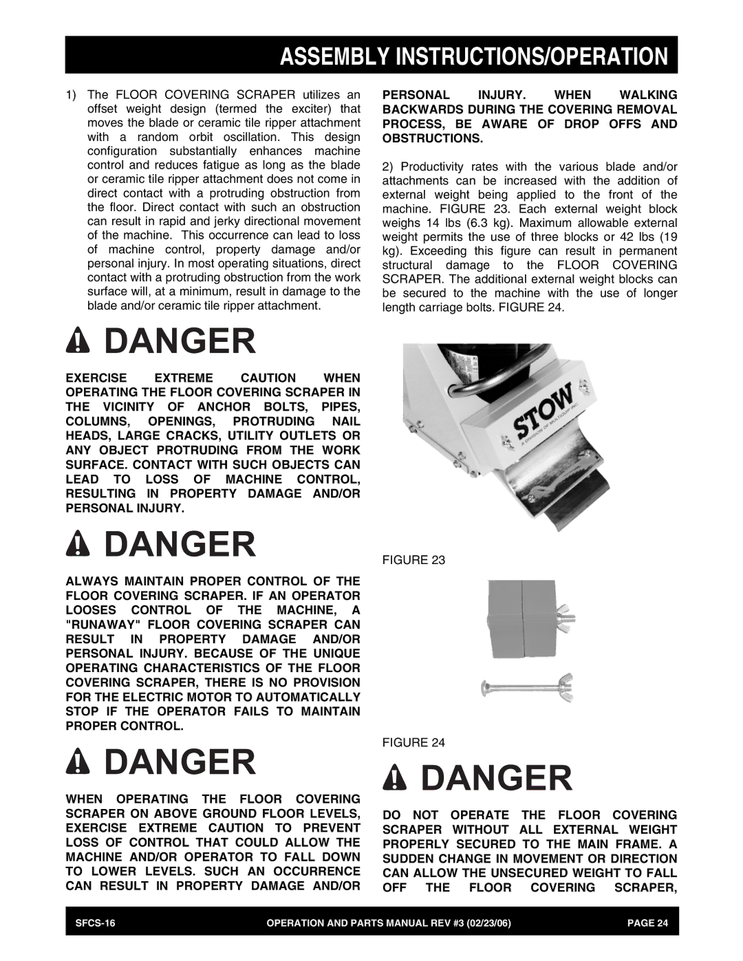 Stow SFCS-16 manual Assembly INSTRUCTIONS/OPERATION 