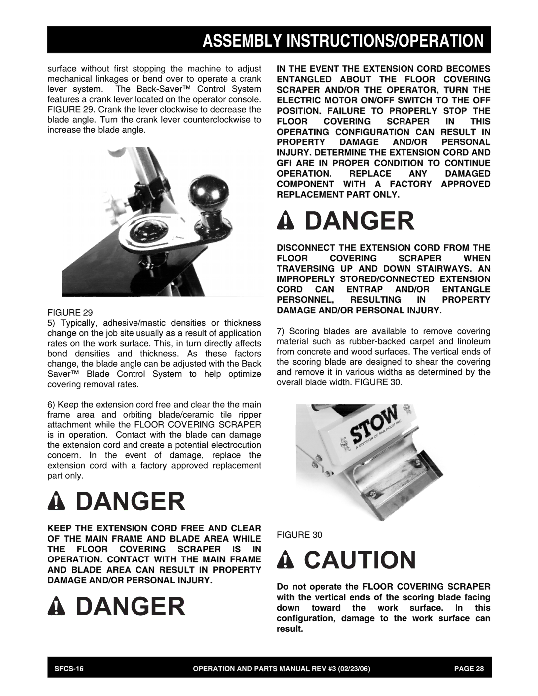 Stow SFCS-16 manual Assembly INSTRUCTIONS/OPERATION 