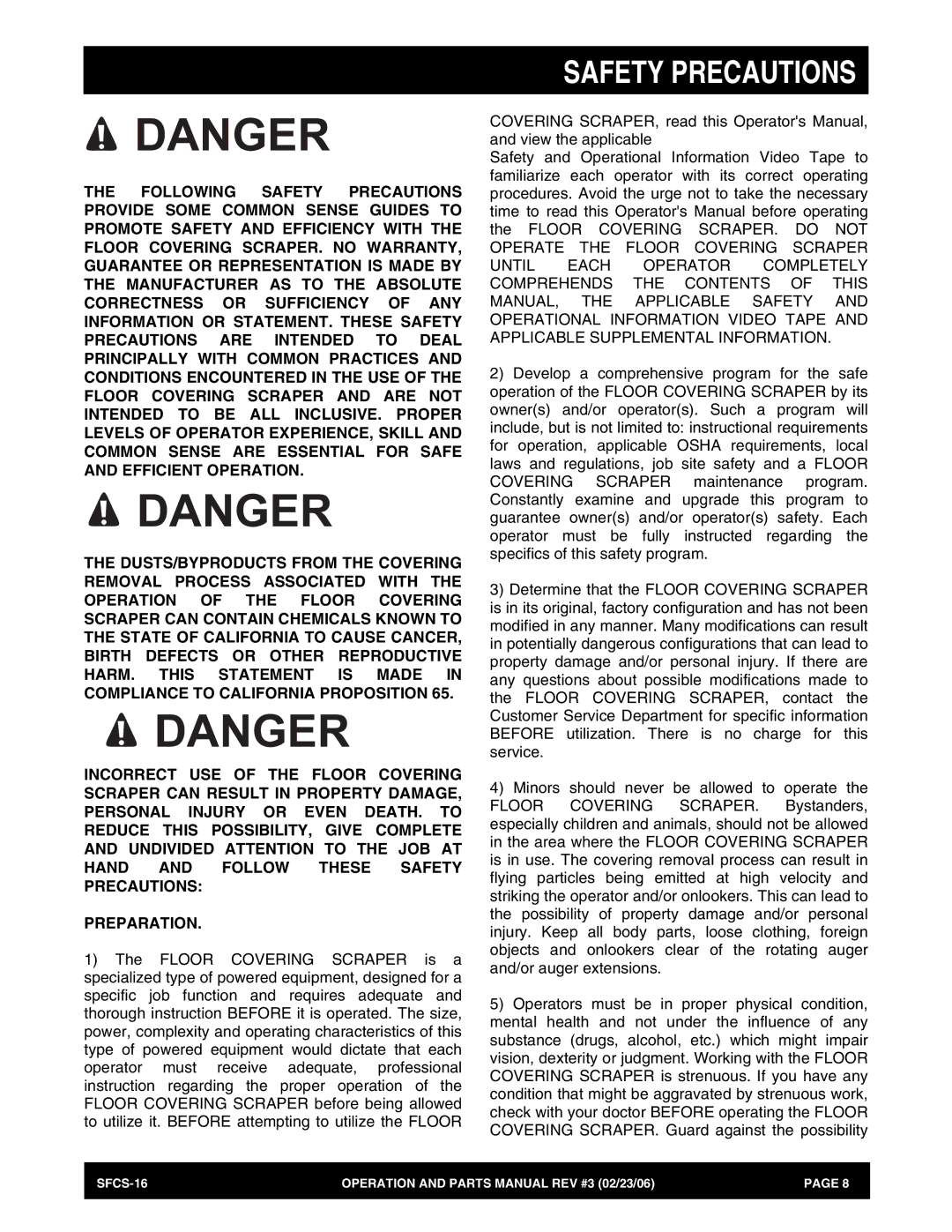 Stow SFCS-16 manual Safety Precautions 