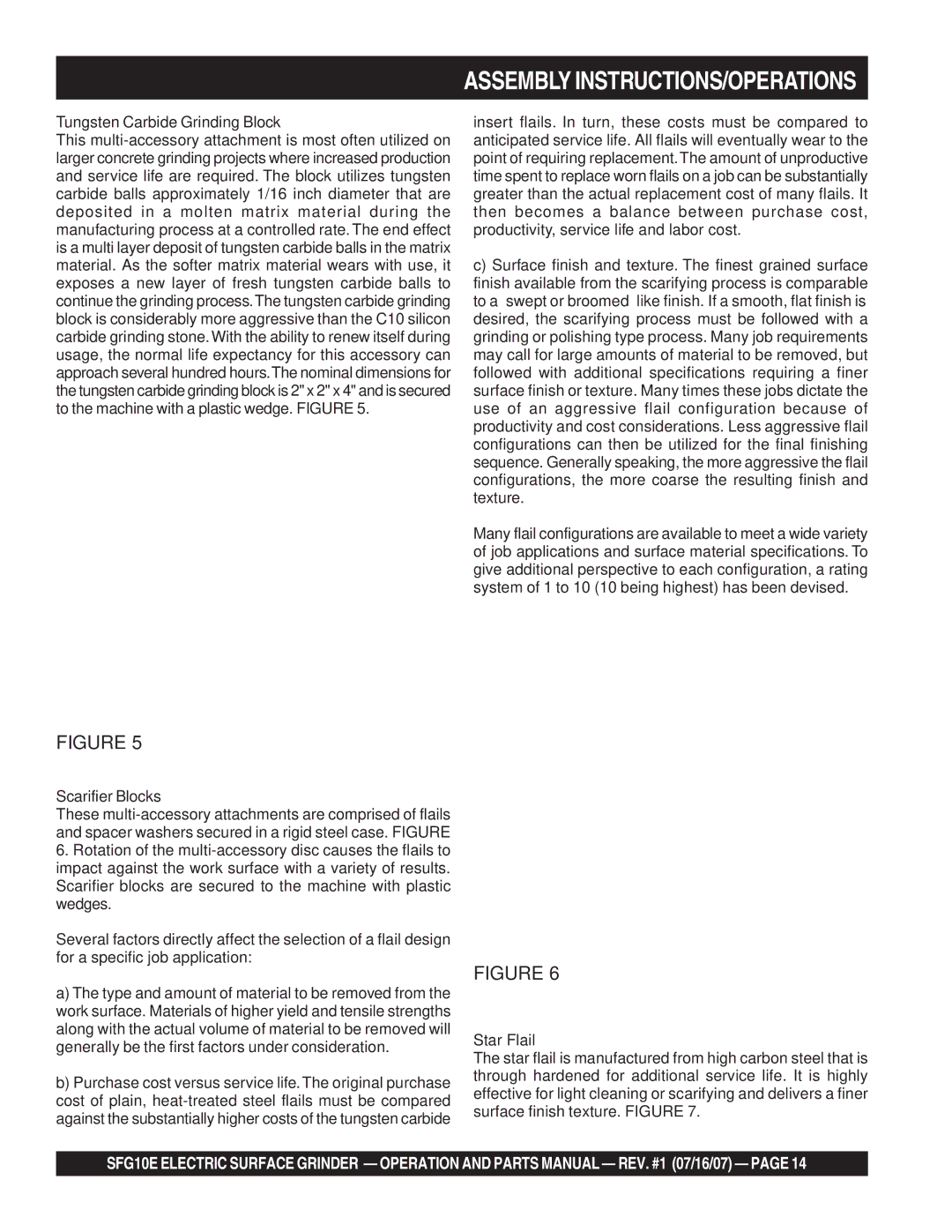 Stow SFG10E manual Tungsten Carbide Grinding Block, Scarifier Blocks, Star Flail 